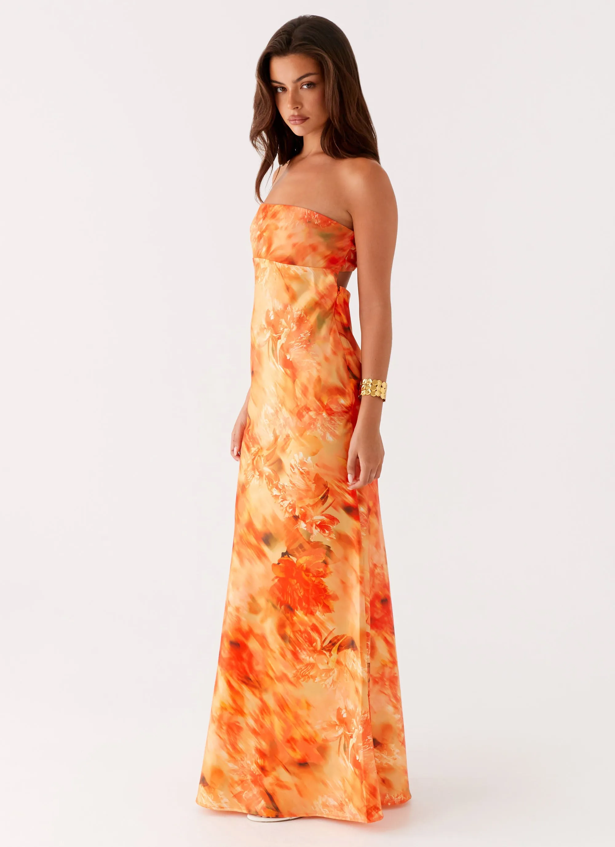 Carmen Maxi Dress - Sunset Floral Cool Tone Dreamy Drape