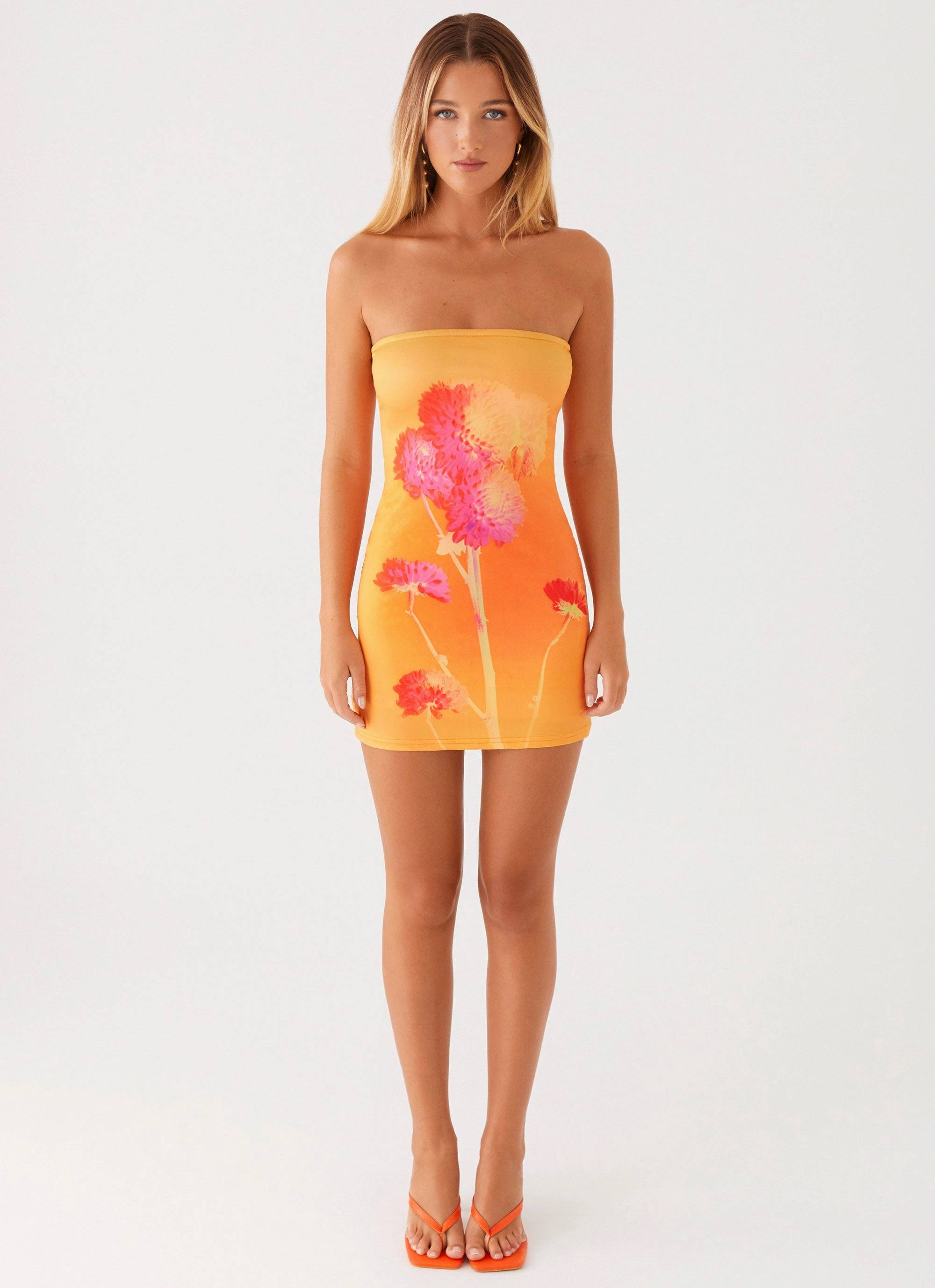 Caroline Mini Dress - Orange Floral Cafe Vibe Fashion Essential