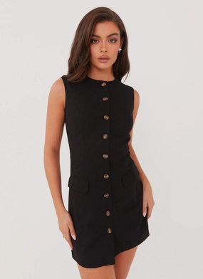 Castello Fiore Linen Mini Dress - Black SeamlessConstruction