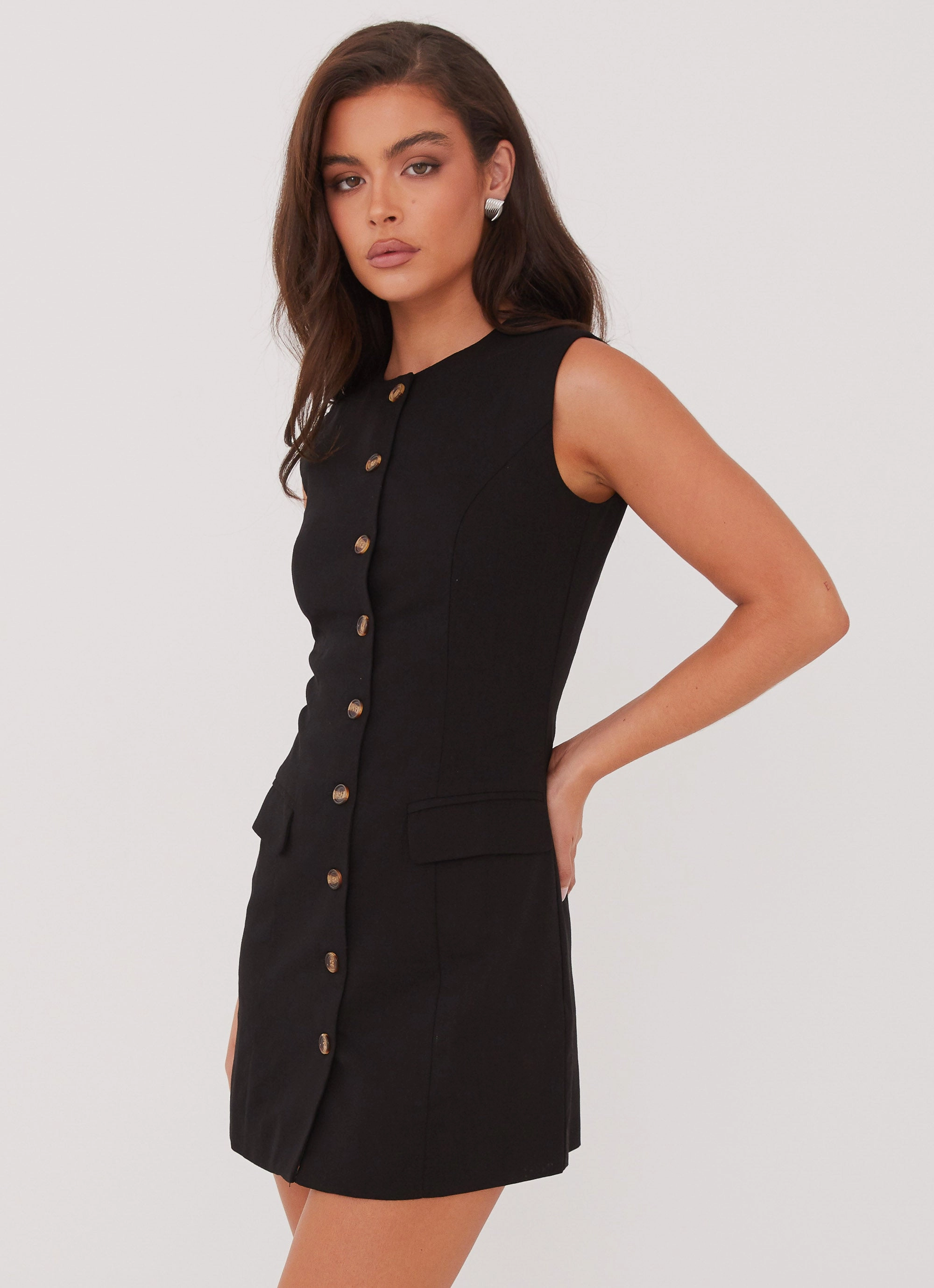 Fall Piece Castello Fiore Linen Mini Dress - Black