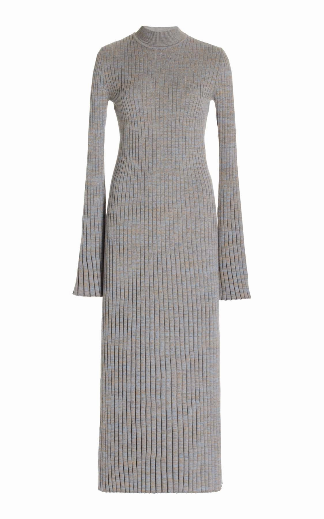 Castor Knit Dress in Light Blue Melange Cashmere Versatile Layered AntiStatic Lining