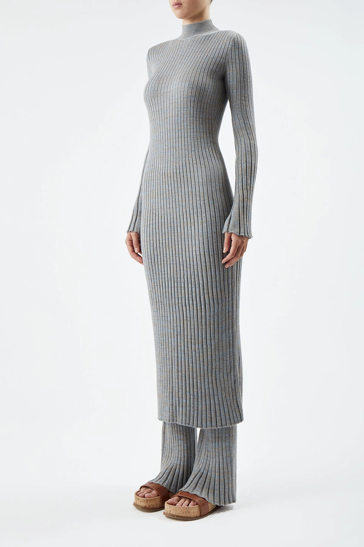 Castor Knit Dress in Light Blue Melange Cashmere Multi Layer Weaving