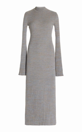 Castor Knit Dress in Light Blue Melange Cashmere Versatile Layered AntiStatic Lining