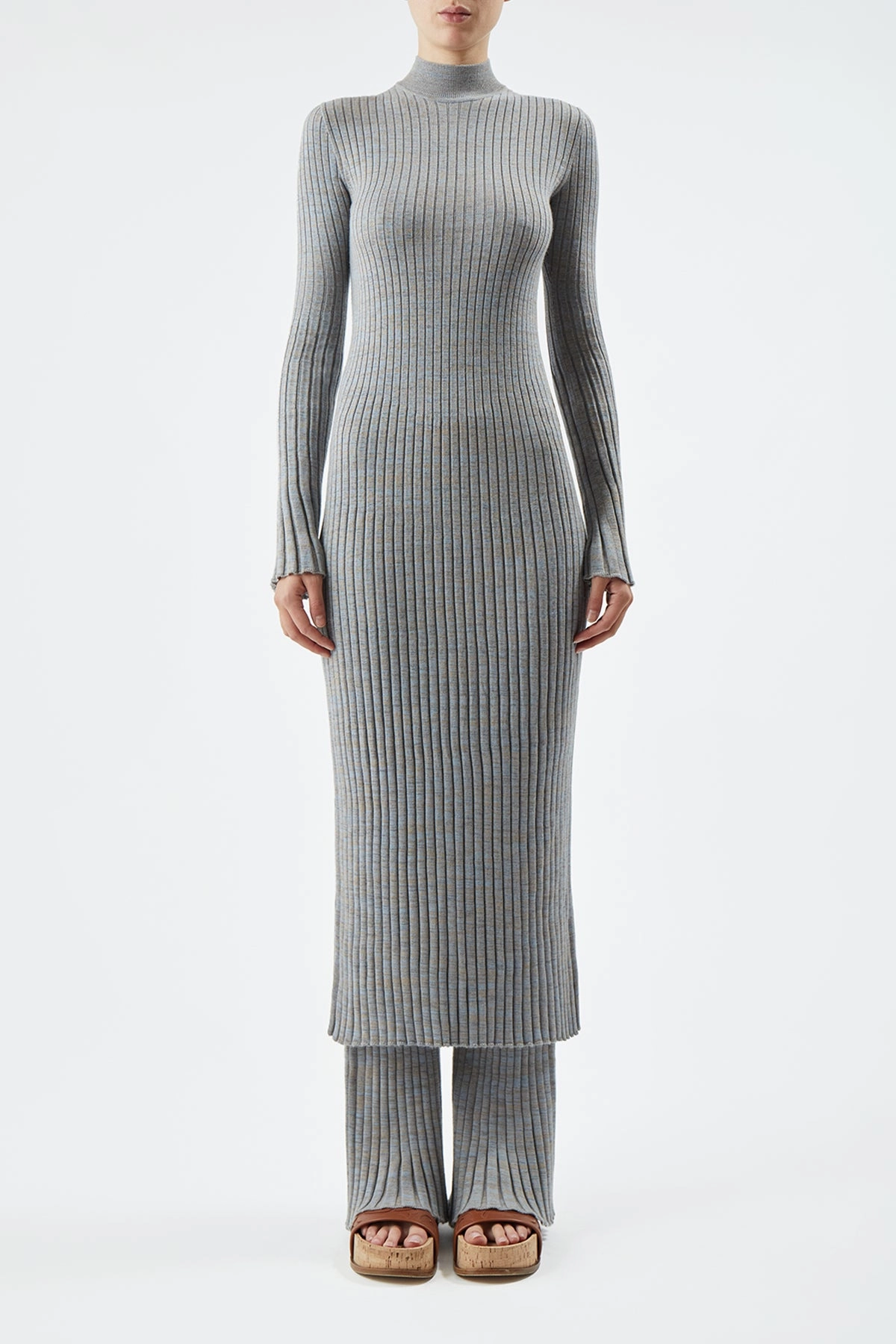 Castor Knit Dress in Light Blue Melange Cashmere Street Warmth