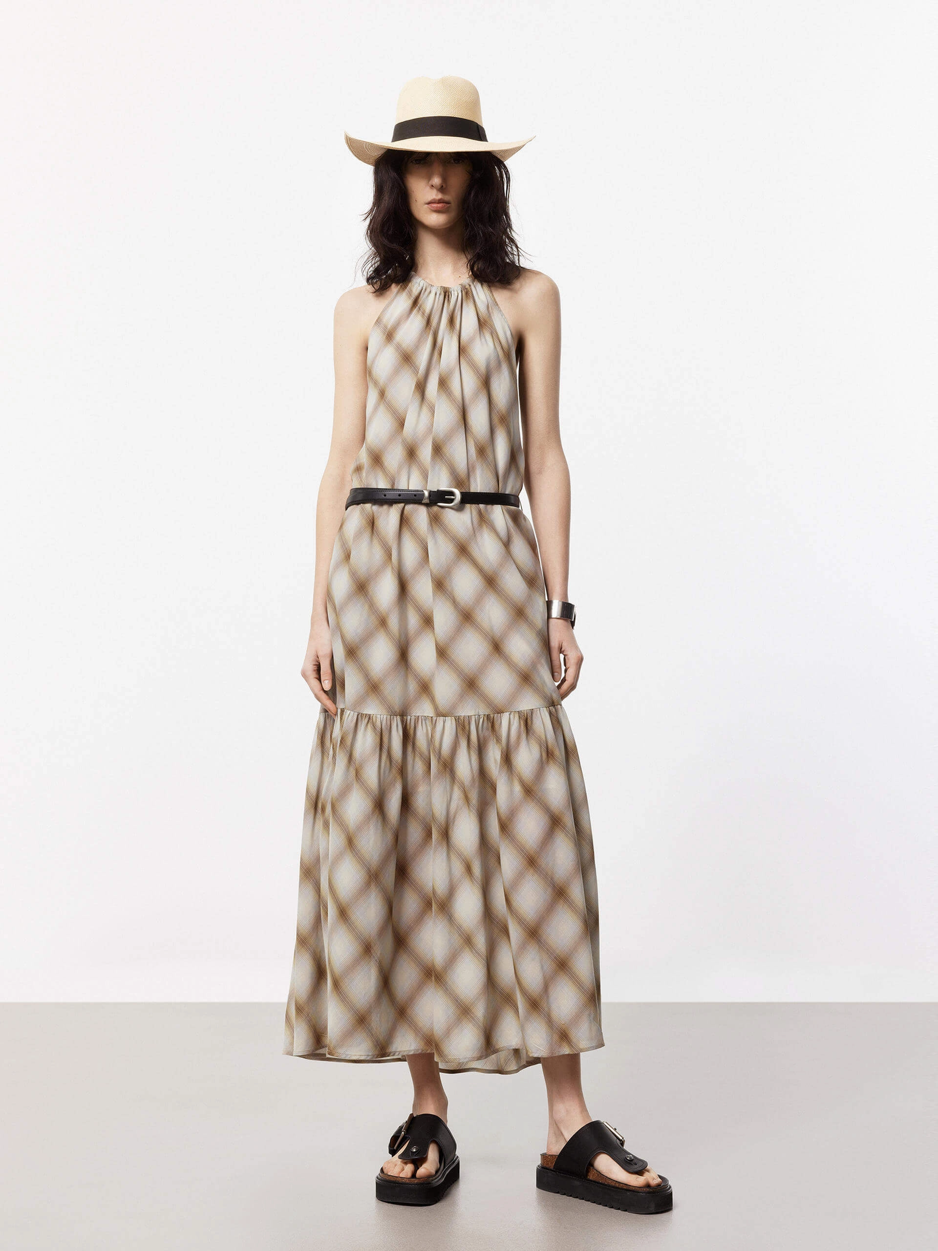 Long Line Plaid Dress Relax Draping Smart Layer