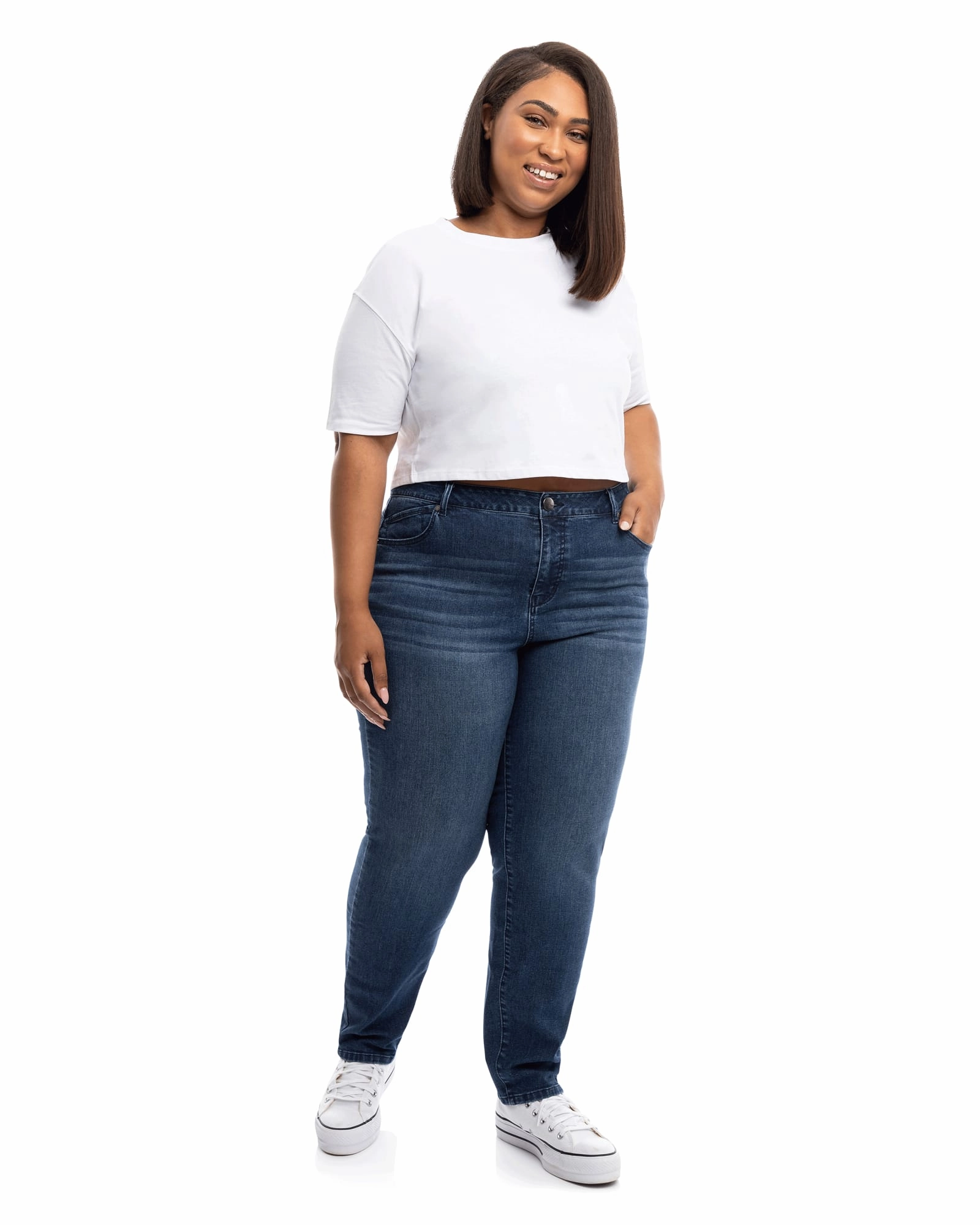 Double Layered Knees Britt Straight Mid Rise Jean | Grayden