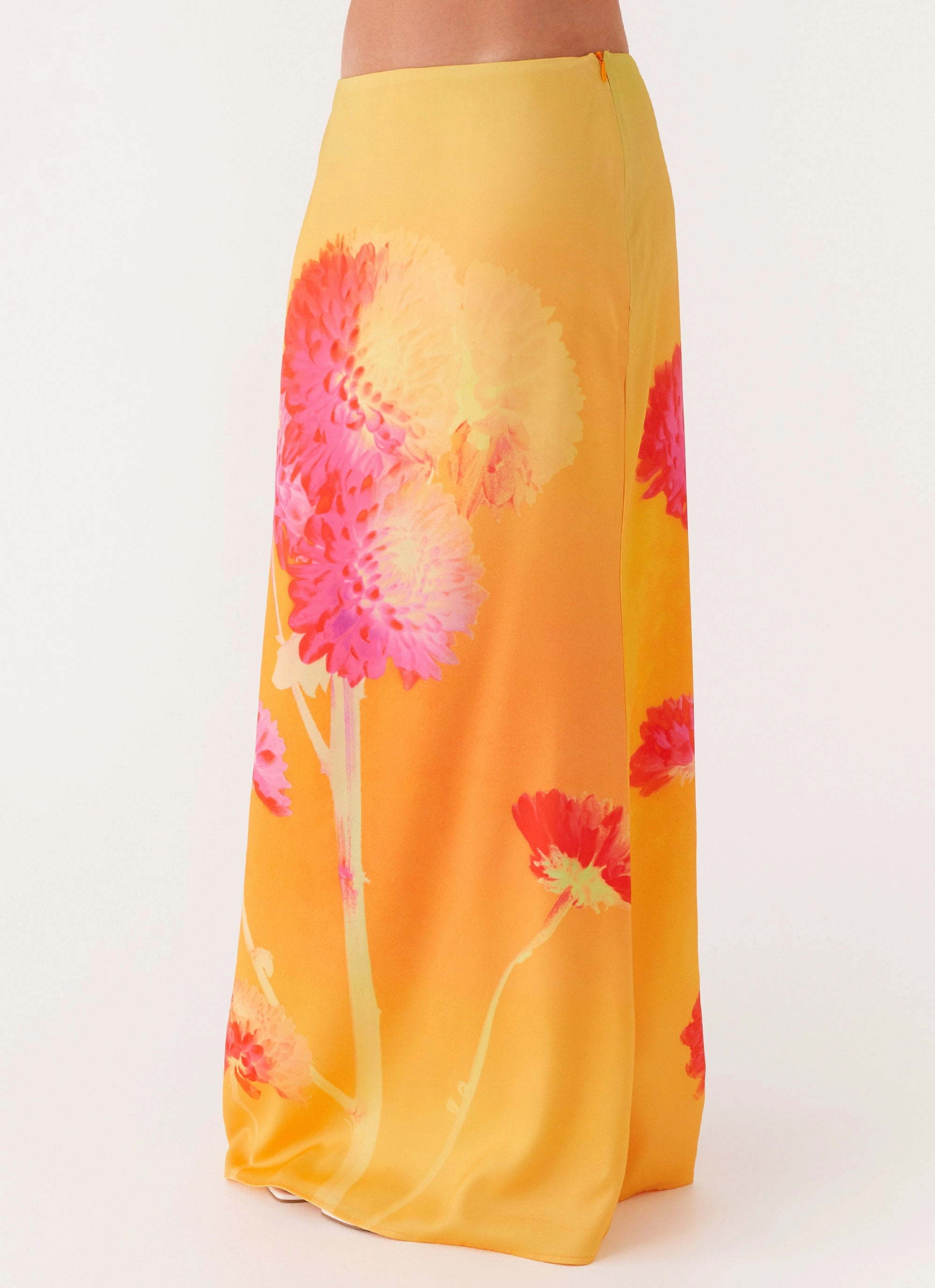 Marrakesh Maxi Skirt - Orange Floral Ventilated Slits