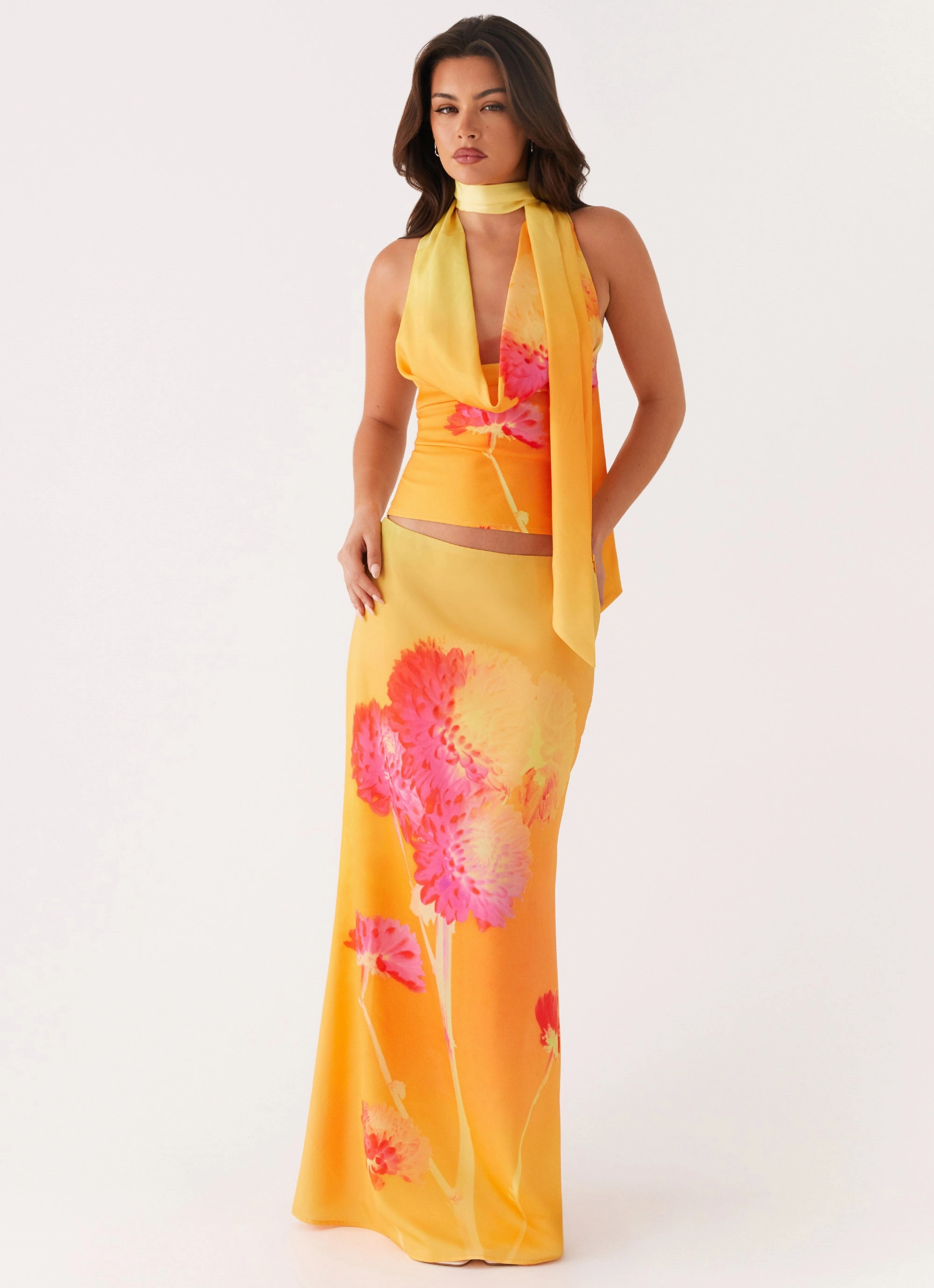 ruffle trim Marrakesh Maxi Skirt - Orange Floral