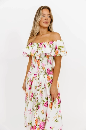 Shore Time Laney Floral Maxi Dress in White Floral *Final-Sale*
