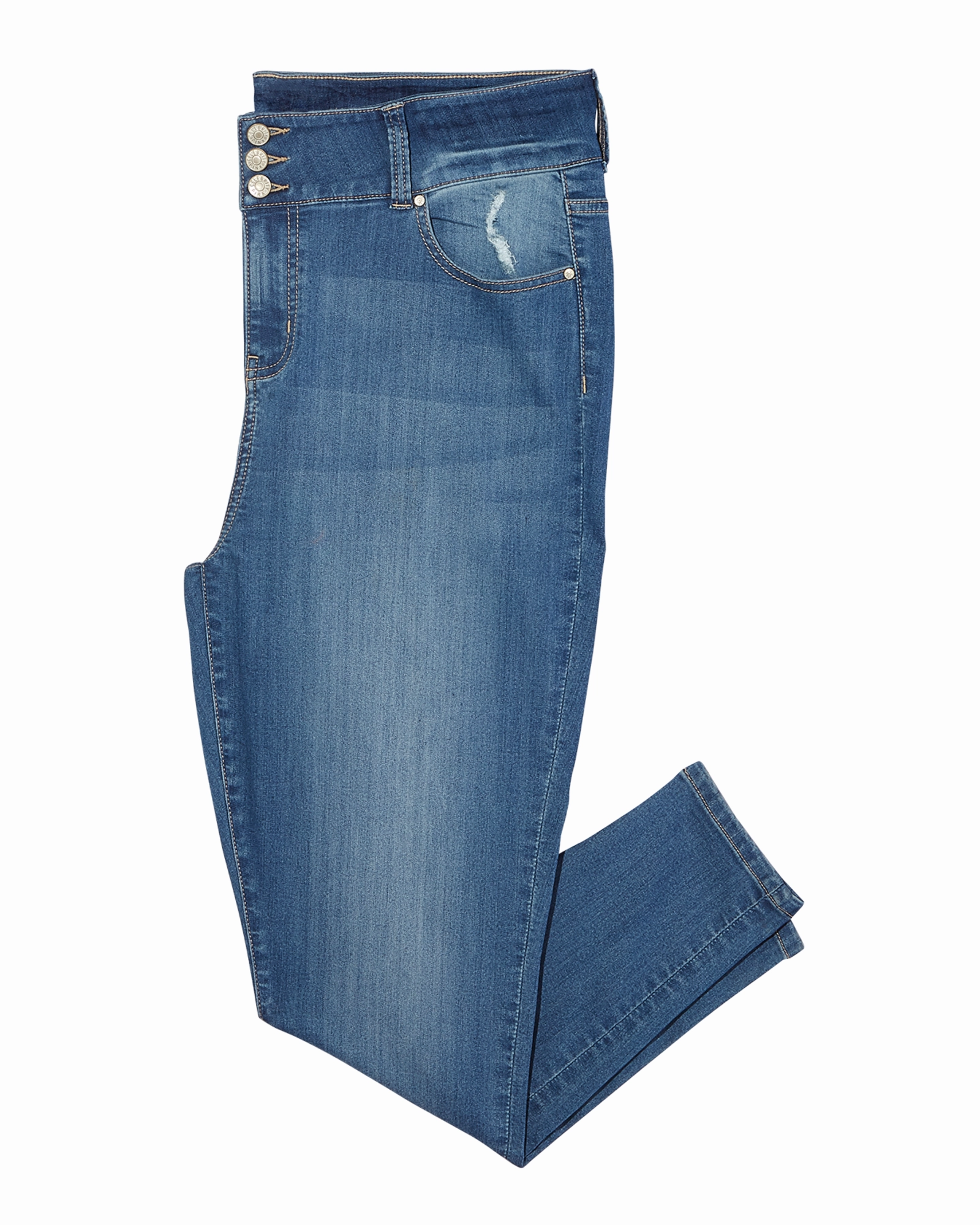 Vanderbilt Skinny Three Button High Rise Jean | Medium Wash Evening Stroll Athlete Fit No Gap Waist Design