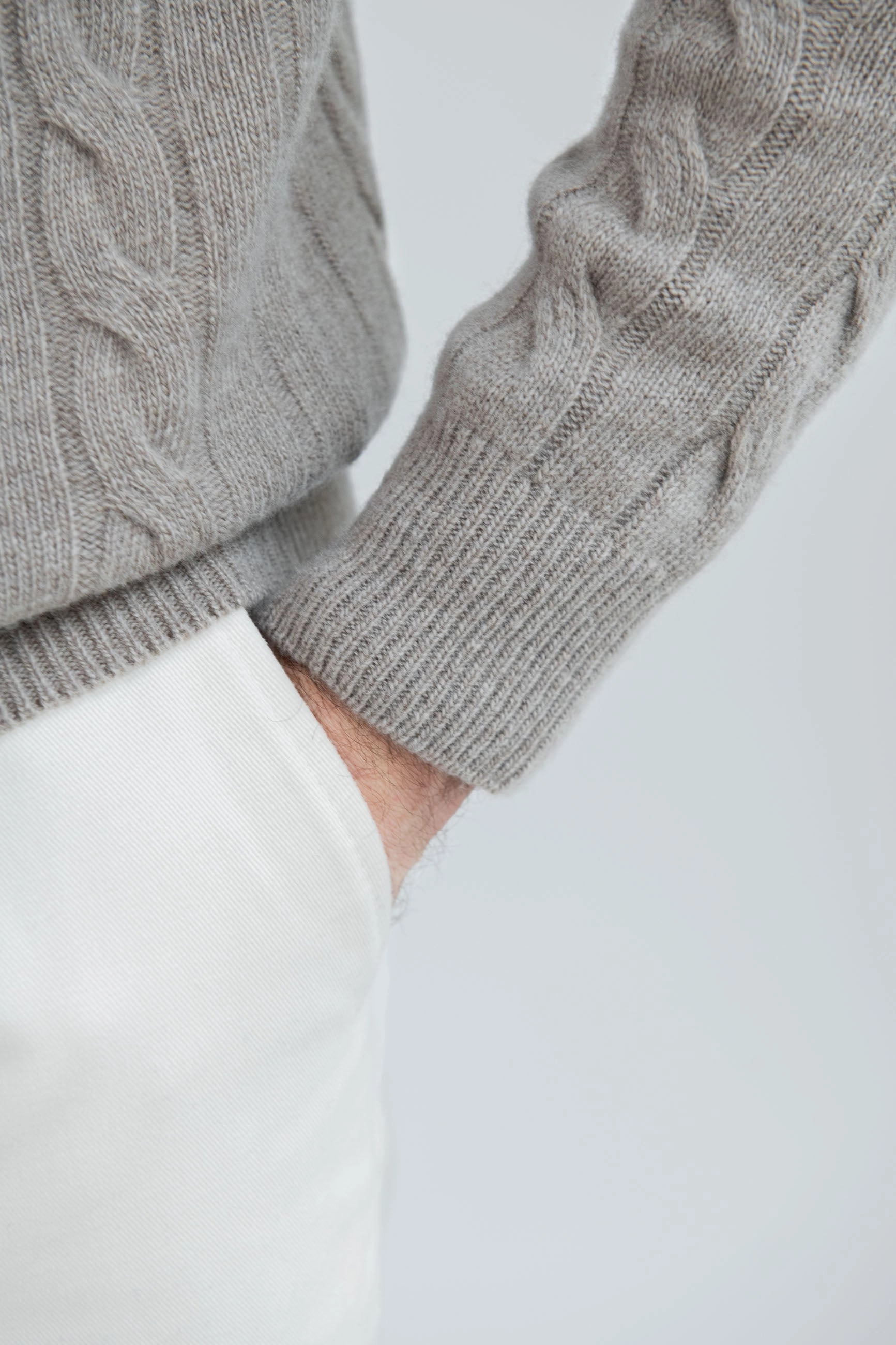 Textured Weave Design Taupe turtleneck ?C Made in Italy