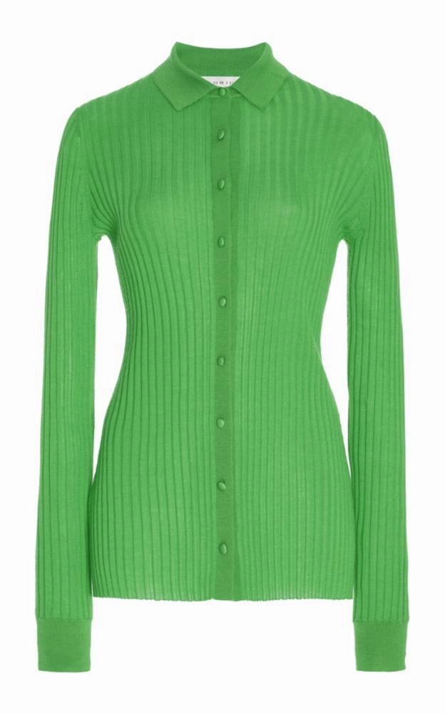 Zero Waste Production Cavalieri Knit Shirt in Fluorescent Green Cashmere Silk