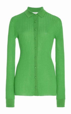Zero Waste Production Cavalieri Knit Shirt in Fluorescent Green Cashmere Silk