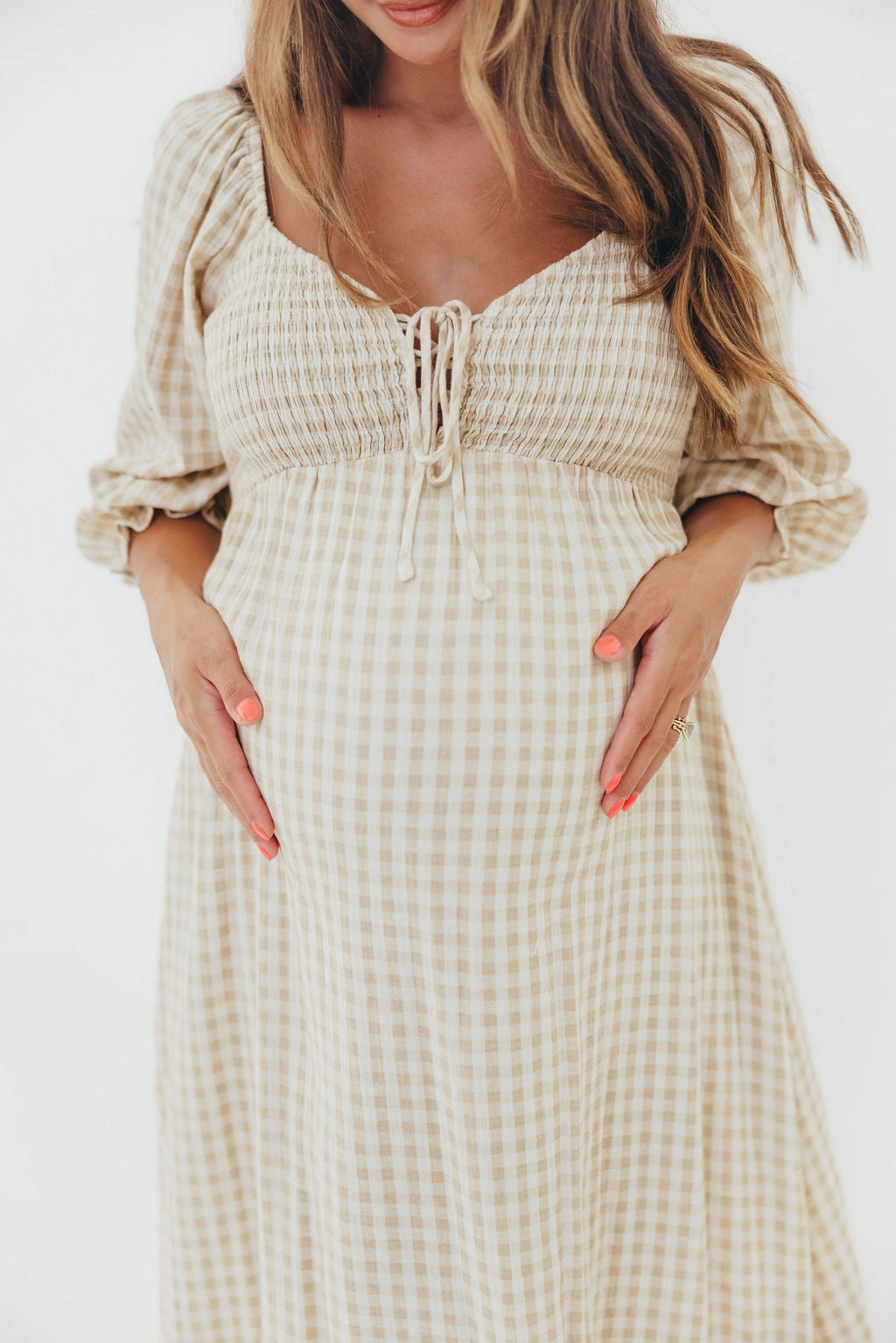 Cecilia 100% Cotton Smocked Maxi Dress in Natural Plaid - Bump Friendly *9/26 PRE-ORDER* Easy Pretty City Bright