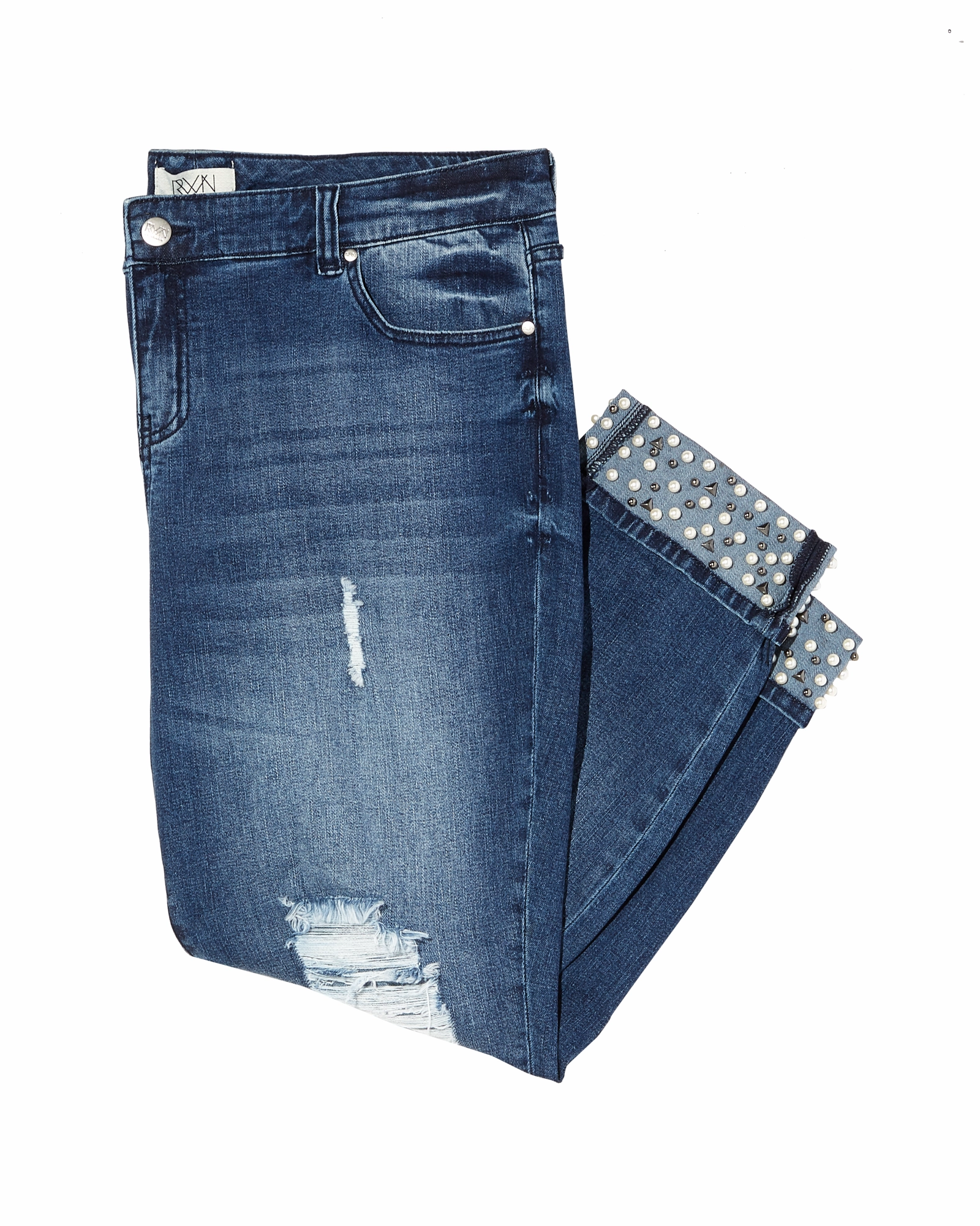 Everyday Comfort Centre Destructed Boyfriend with Embellishment | Medium Wash