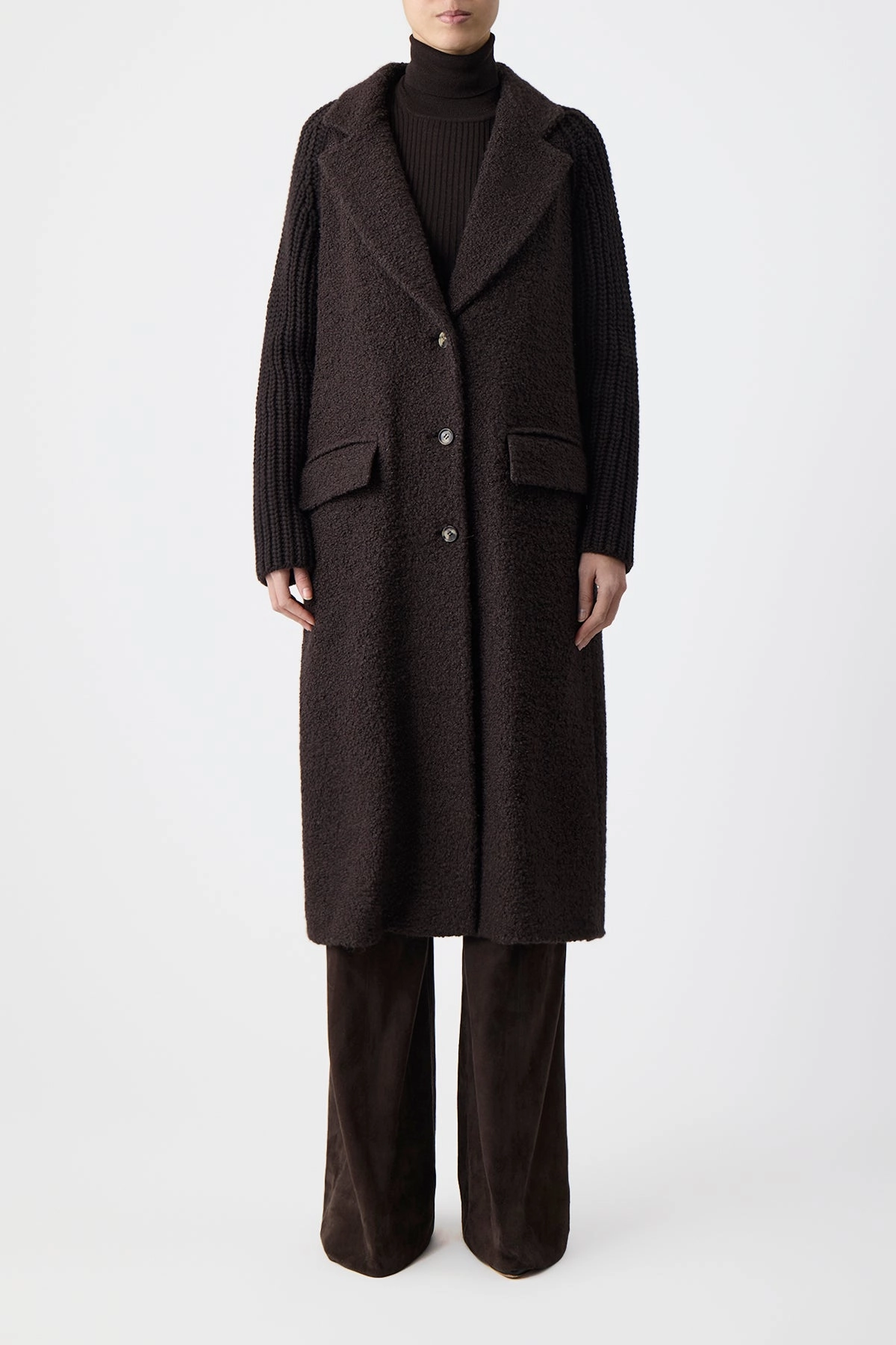 Hidden Pocket System Charles Coat in Chocolate Recycled Cashmere Boucle