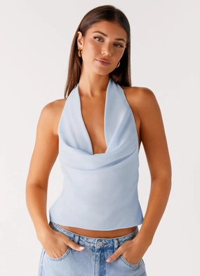 Bold Design Padded Shoulders Charli Cowl Top - Blue