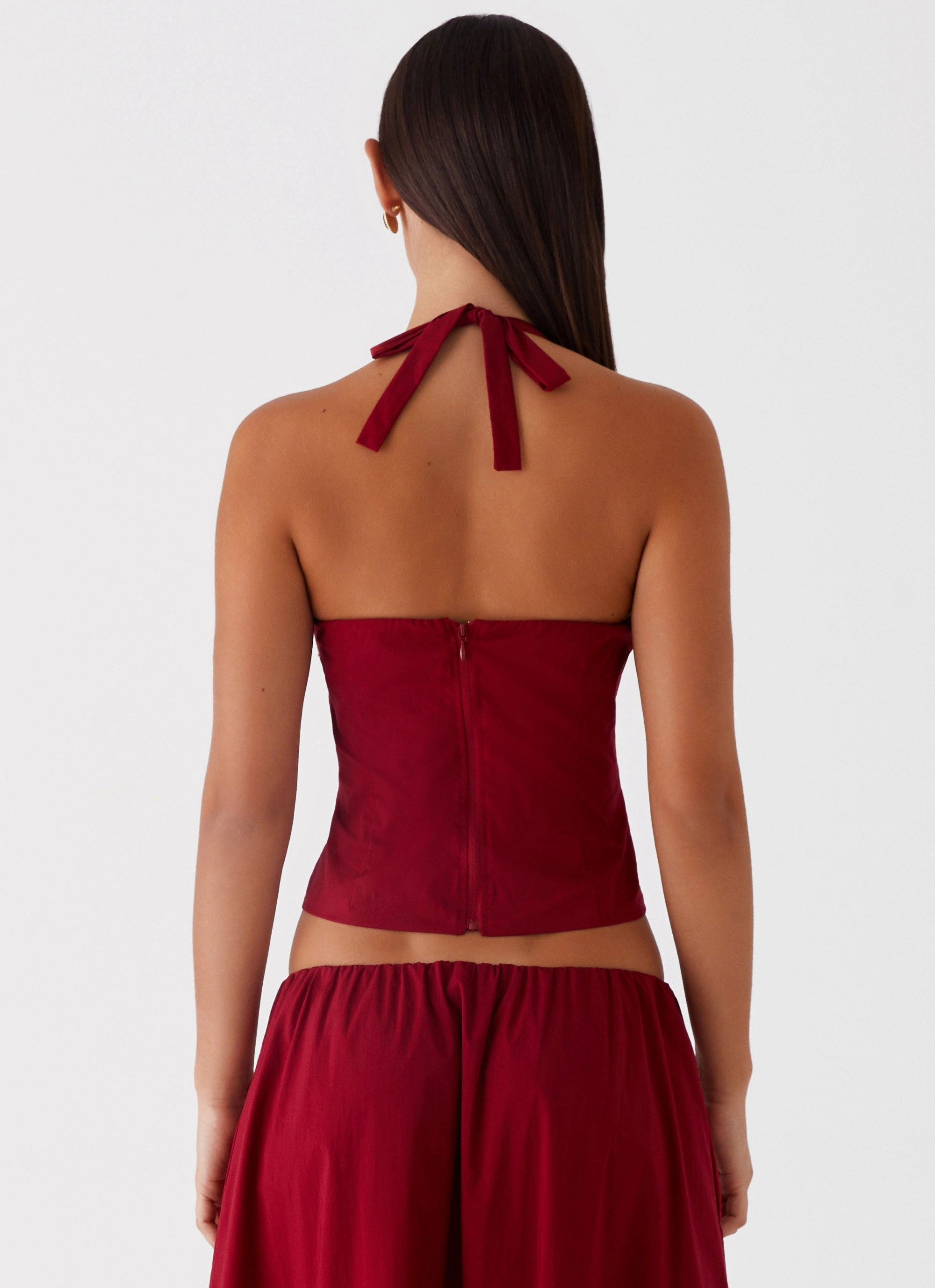 Multi Panel deterrence Cheryl Bustier Halter Top - Cherry Red