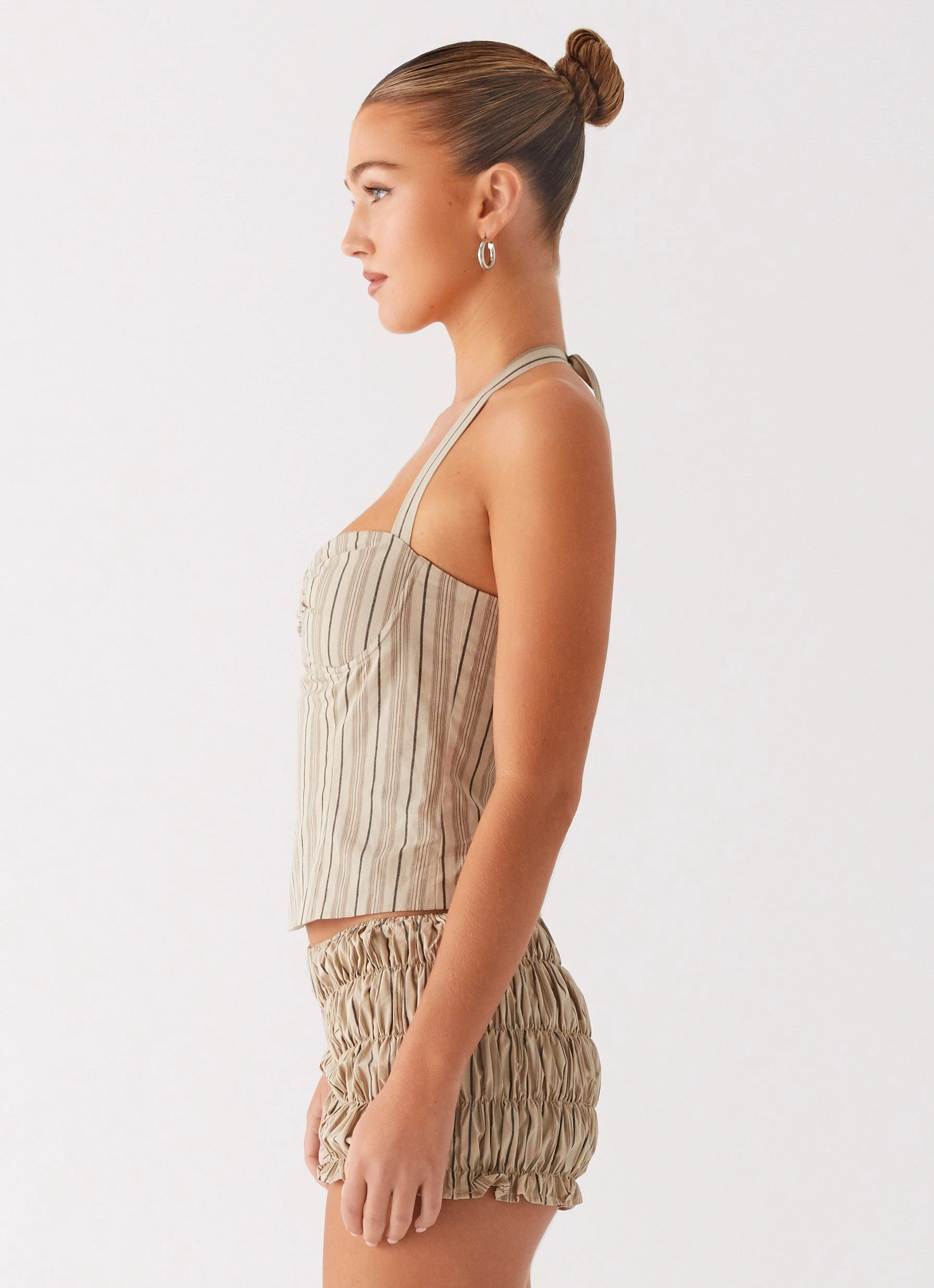 without pockets Cheryl Bustier Halter Top - Oatmeal Stripe