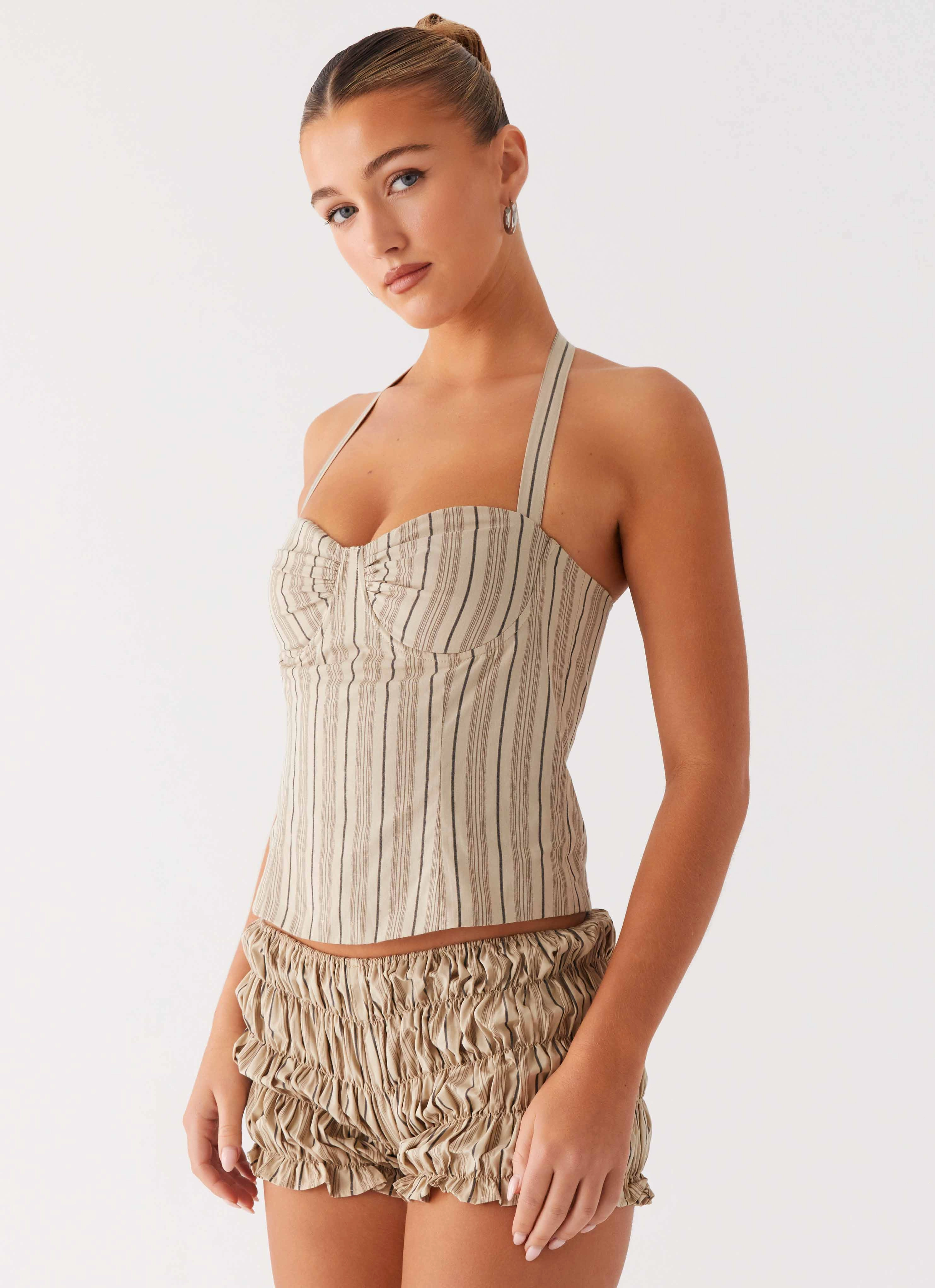 Cheryl Bustier Halter Top - Oatmeal Stripe Anti Odor