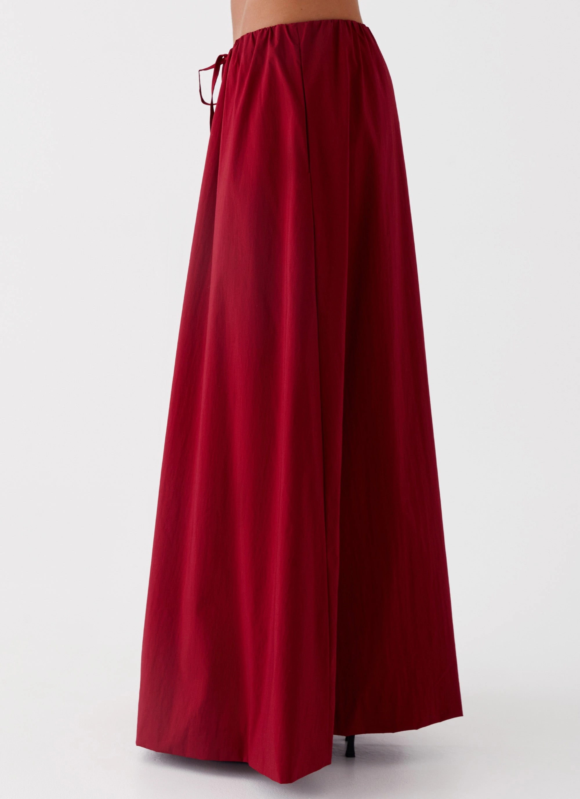 Cheryl Maxi Skirt - Cherry Red Double Stitched Adjustable drawstring