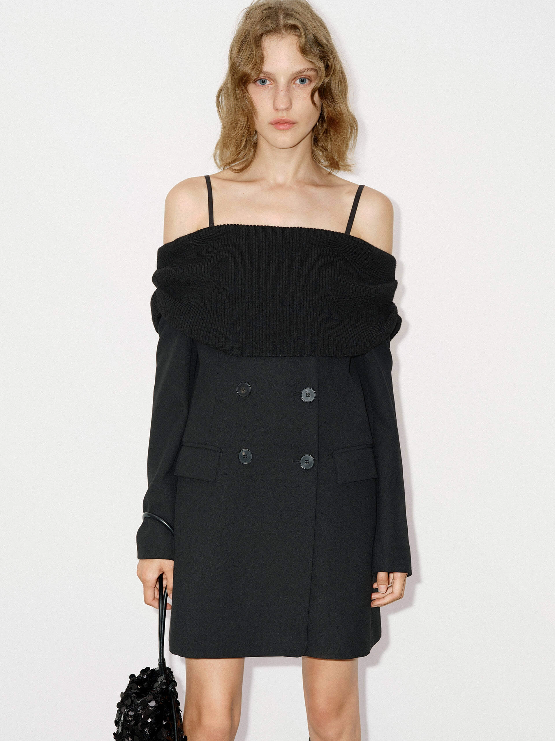 Wool Mini Blazer Dress Built-In-Slip