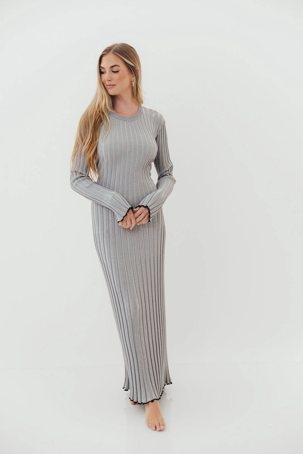Fast Chic Bentley Maxi Dress in Heather Gray with Black Trim - Bump Friendly