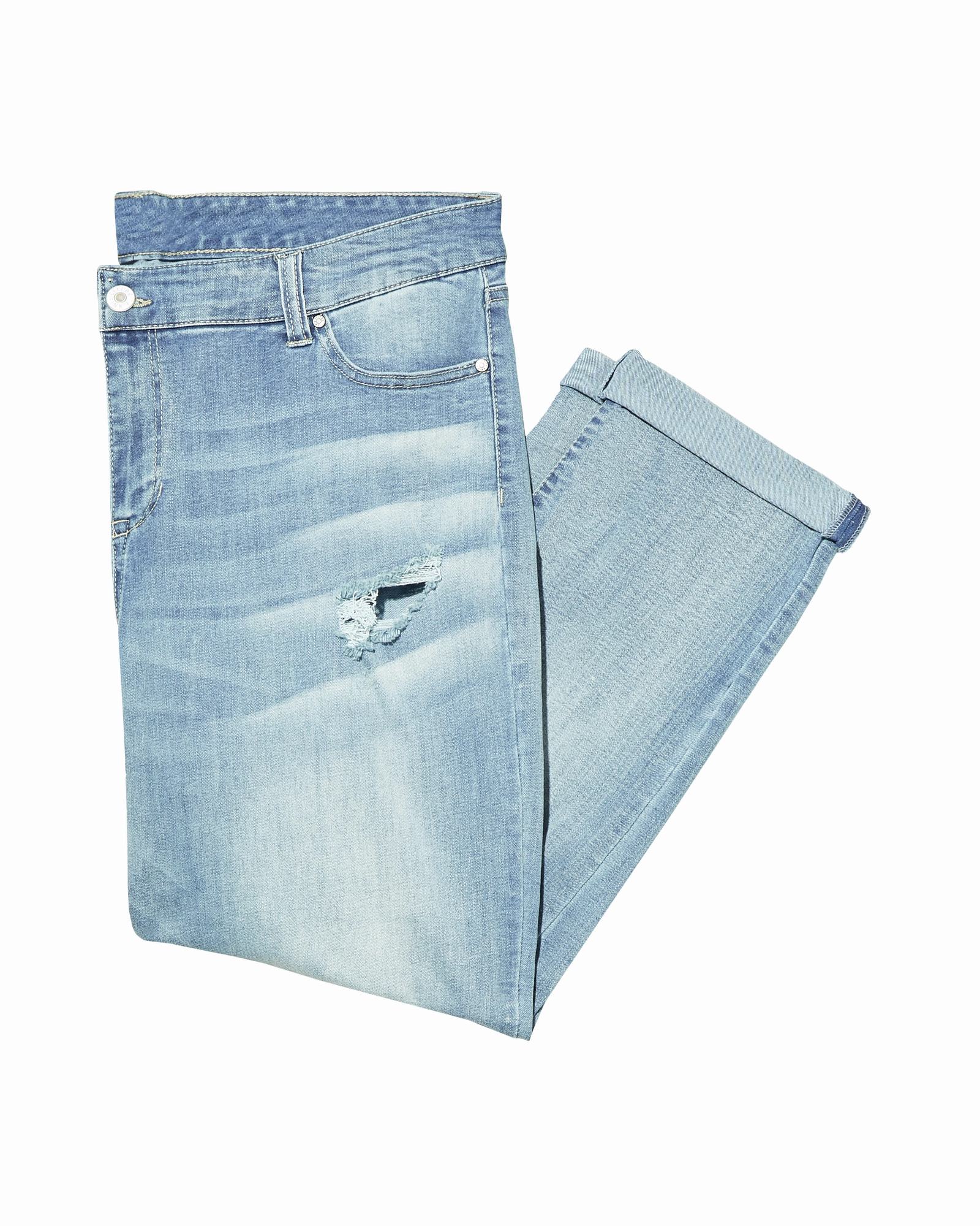 Faded Wash Sleek Look Wythe Mid Rise Cuffed Boyfriend Jean with Destruction | Light Wash