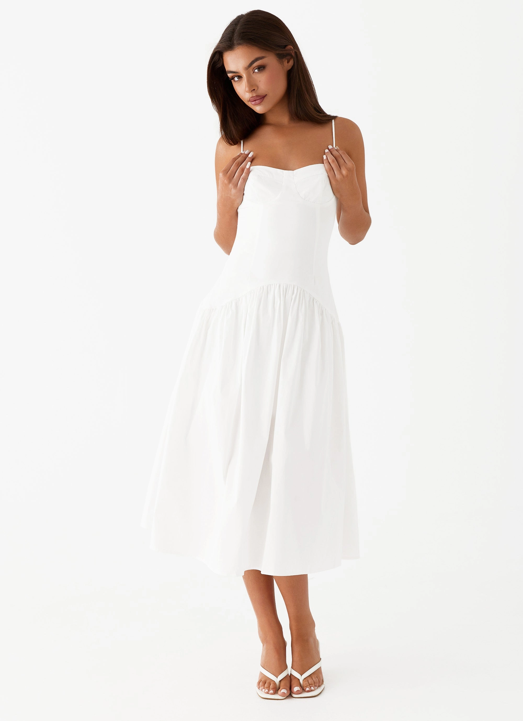 bold appearance Elegant brunch outfit Yvette Corset Midi Dress - White