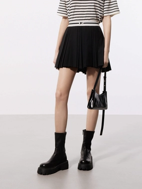 All Day Contrast Waist Pleated Skort