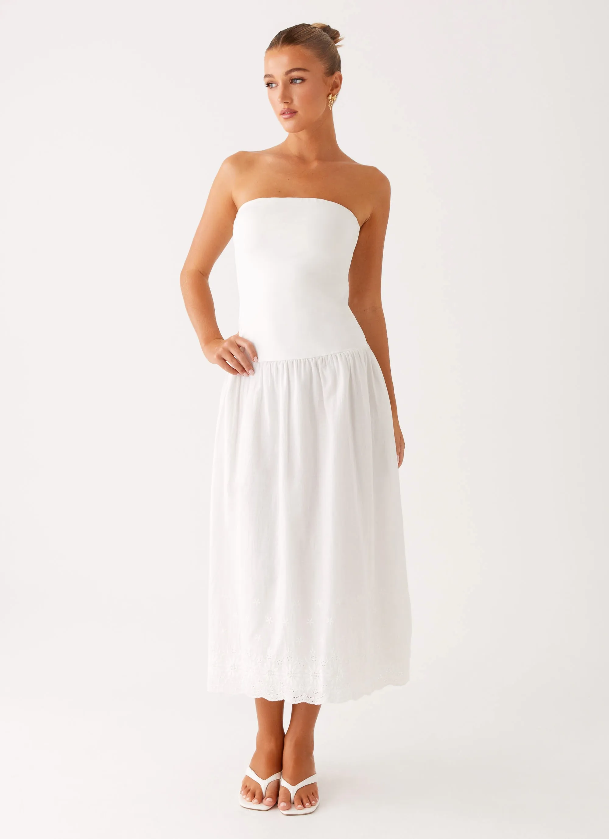 Cherry Skies Midi Dress - White Mid Fit Comfortable texture