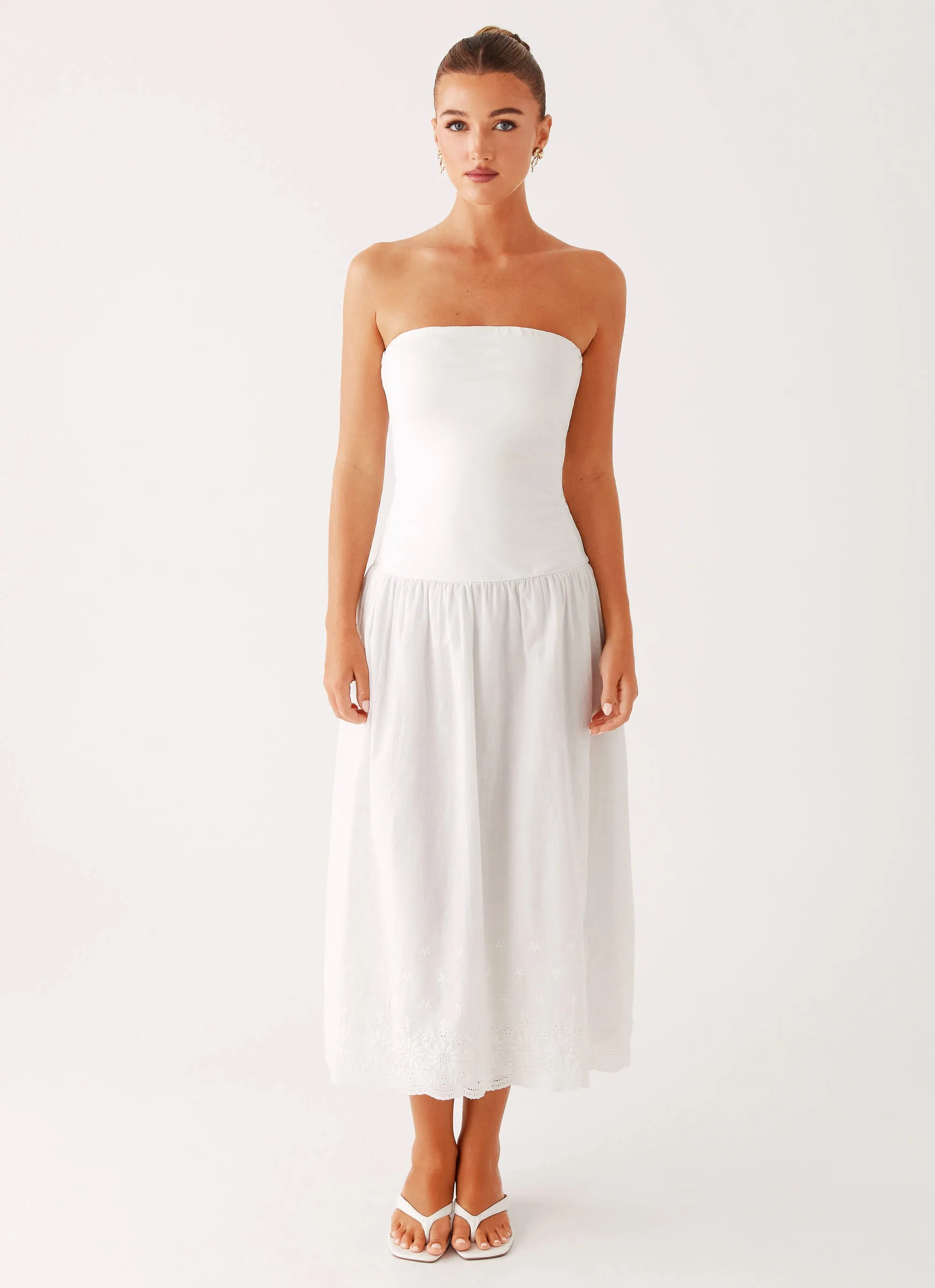 Calm Lines Cherry Skies Midi Dress - White