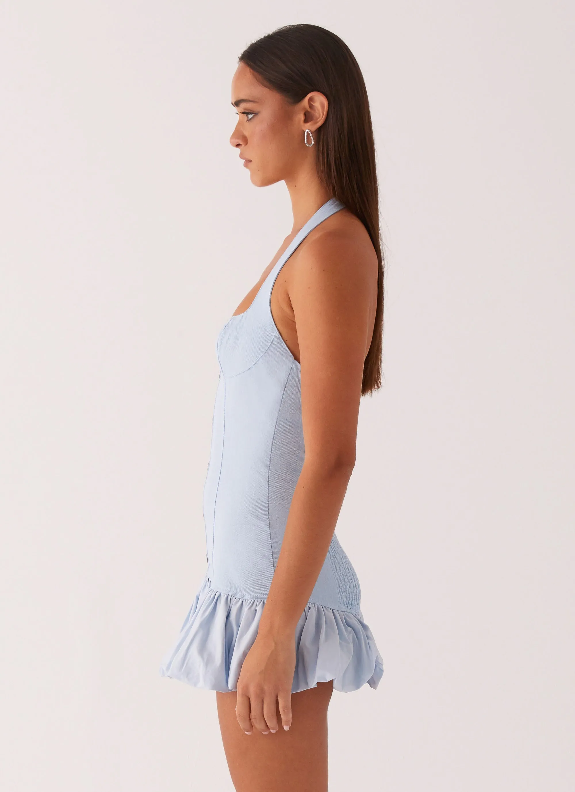 Calm Fit Evening Event Georgina Denim Mini Dress - Light Blue