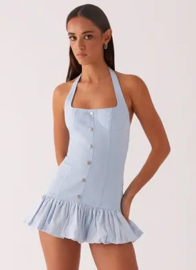 Comfortable travel dress Georgina Denim Mini Dress - Light Blue