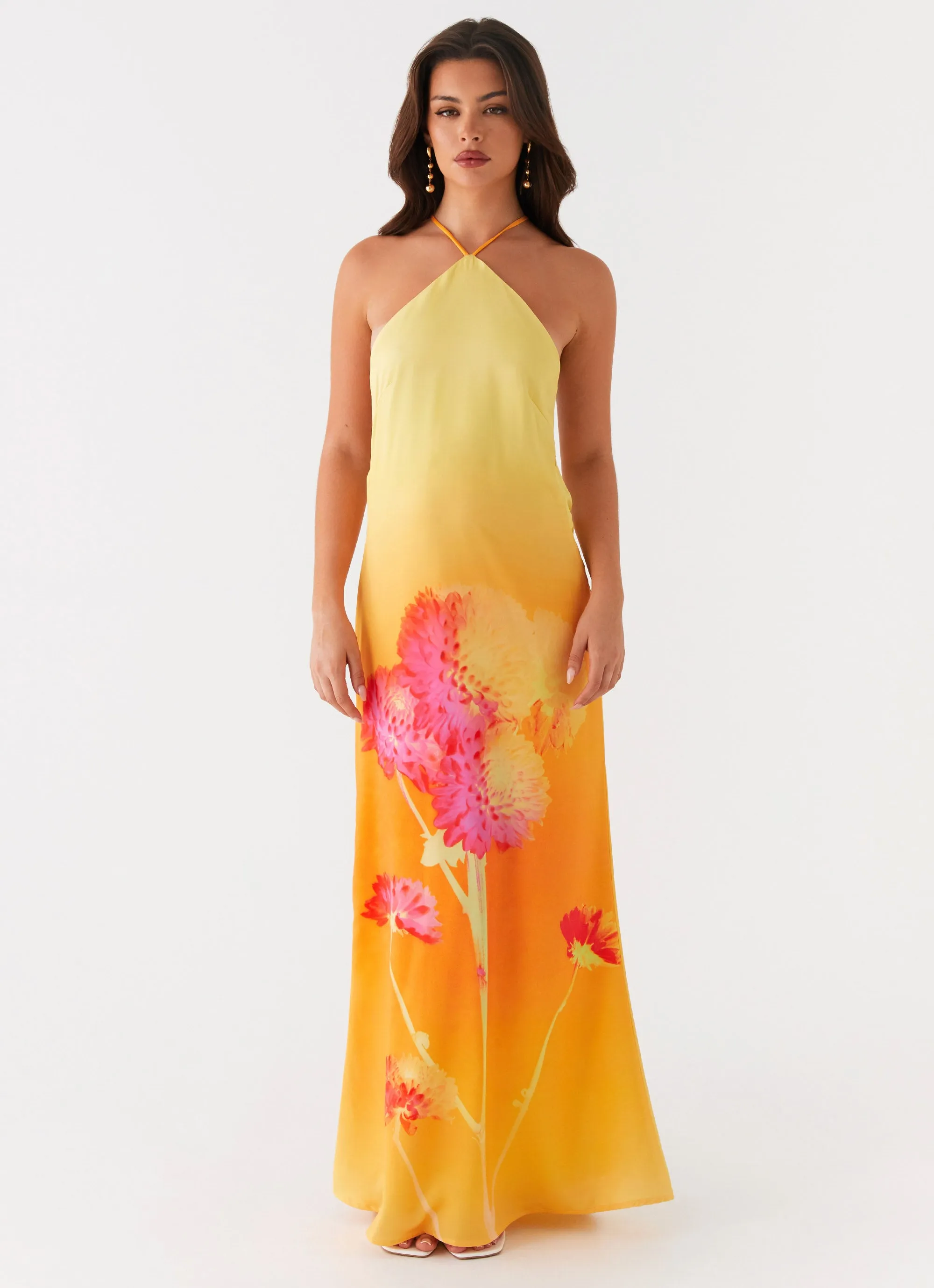 Feel Good Chilly Day Wear Chloe Maxi Dress - Orange Floral