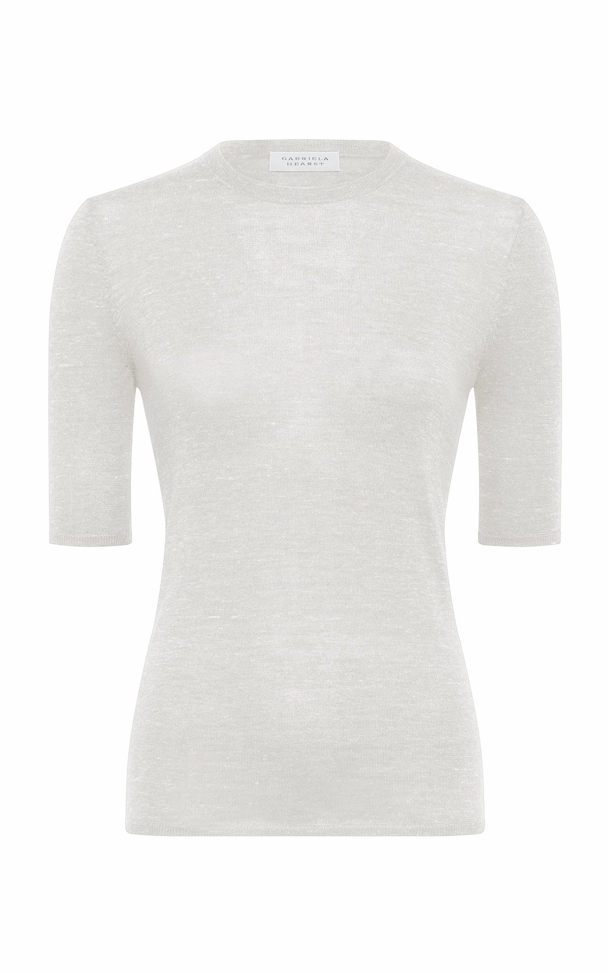 Compressed Stitch FrayResistant Edging Chryse Knit T-Shirt in Ivory Cashmere Silk with Hemp