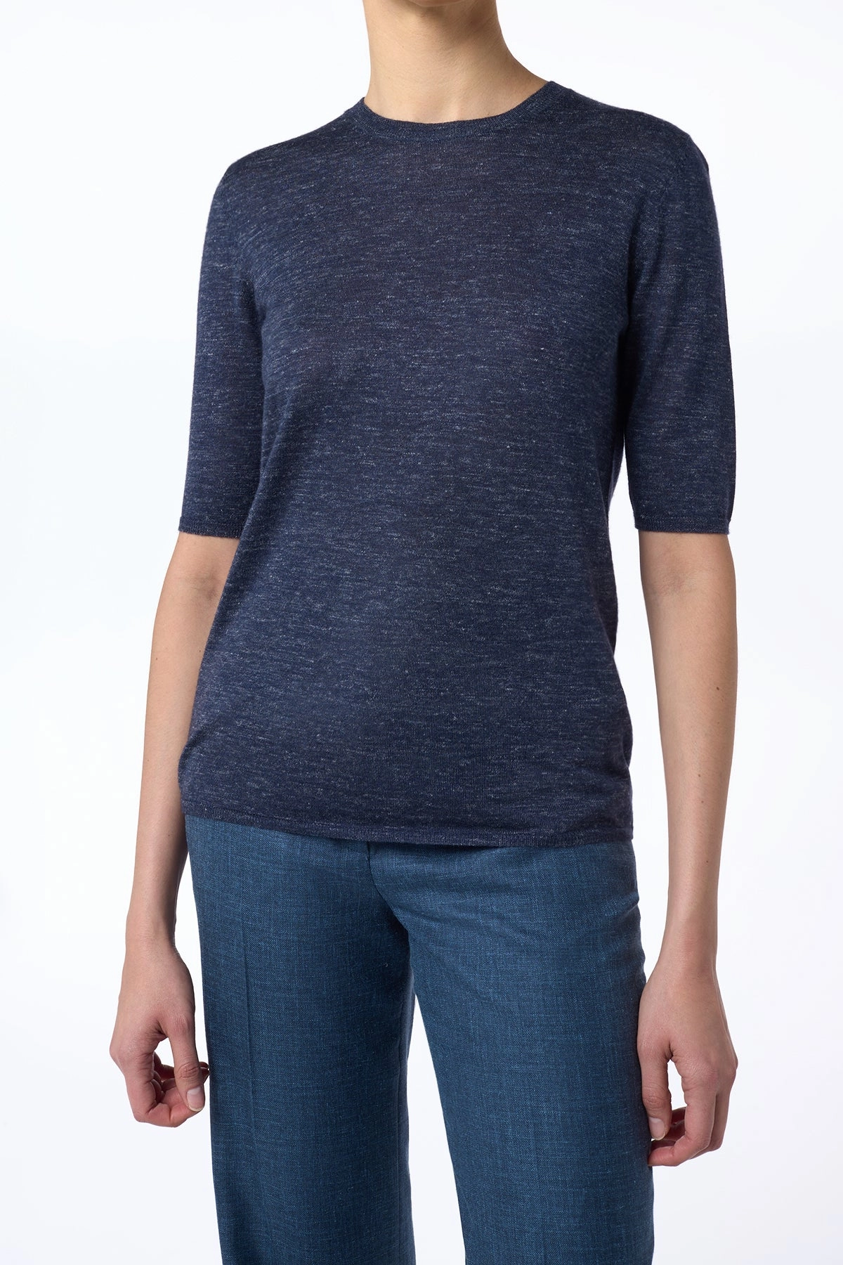 Chryse Knit T-Shirt in Navy Cashmere Silk with Hemp Lounge Vibe Relaxed Style