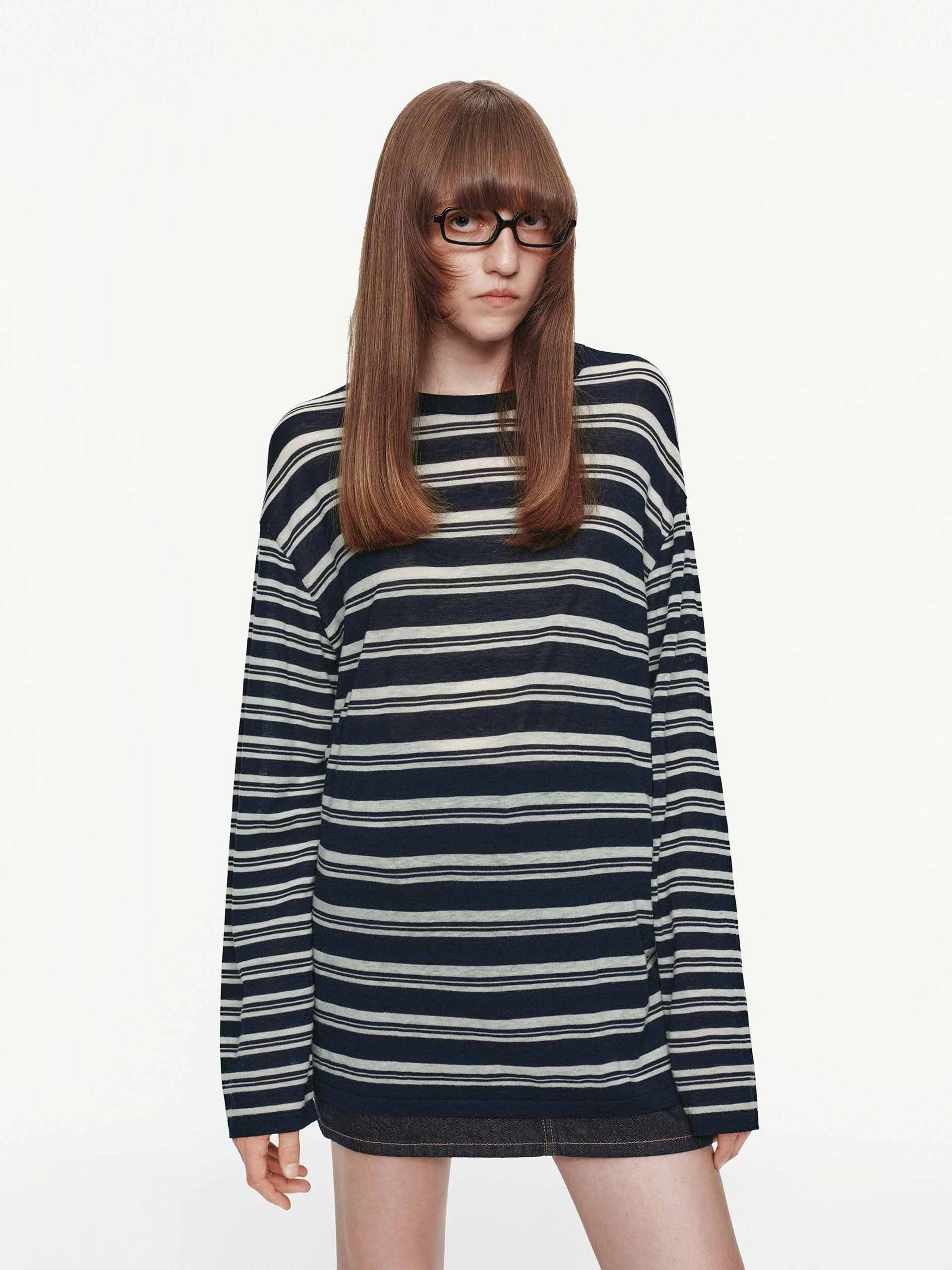 OdorResistant Fabric Classic Appeal Round Neck Striped Sweater