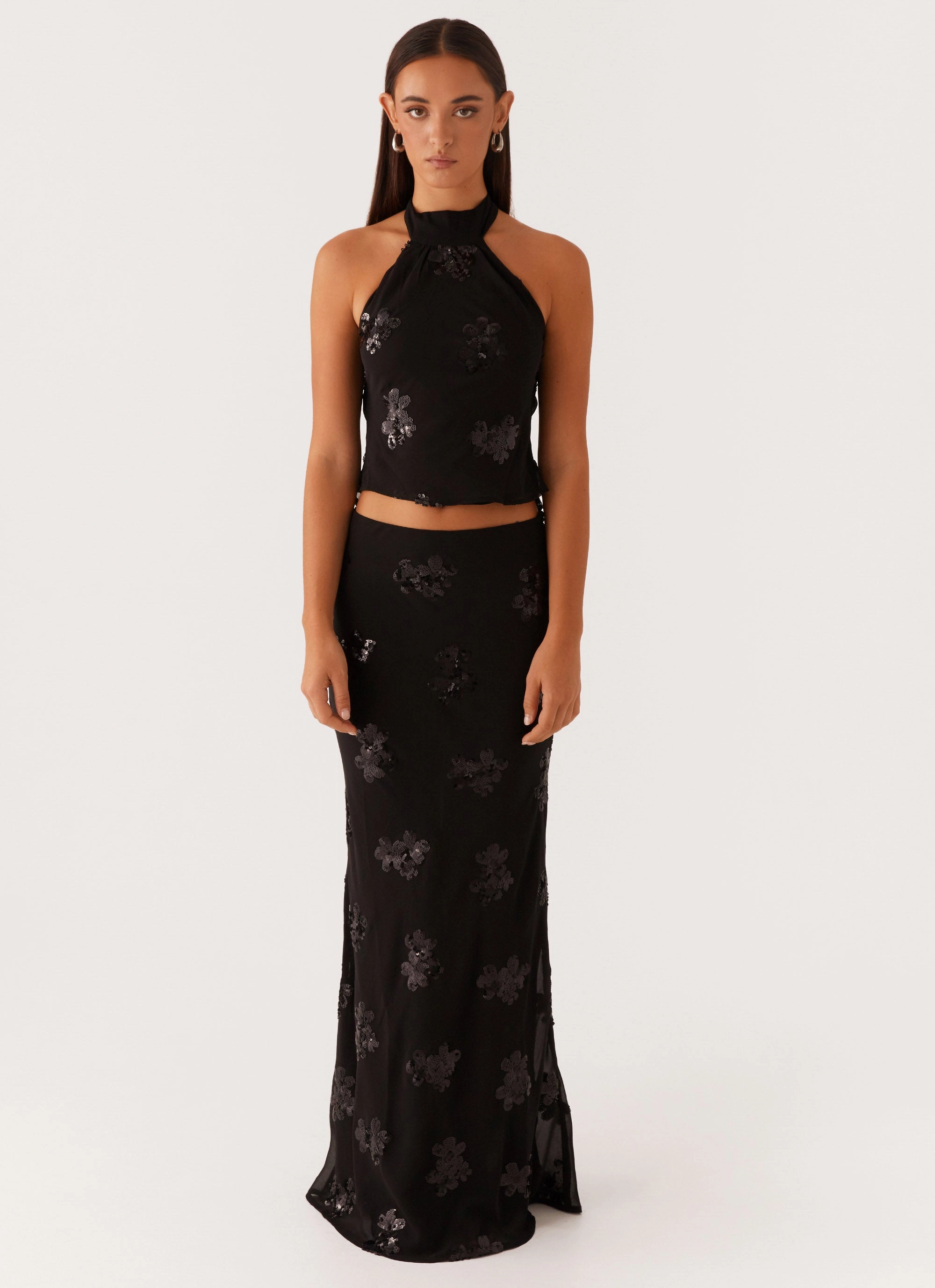 Cillian Sequin Halter Top - Black teamwork