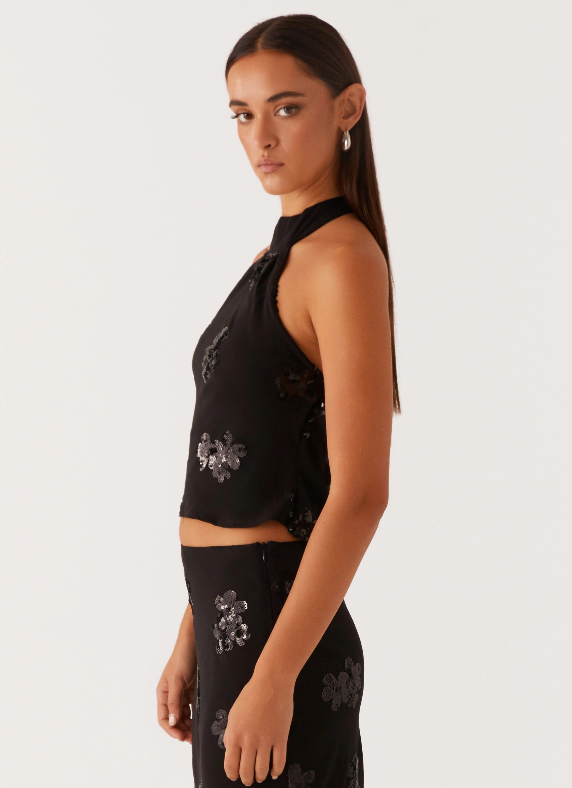 Cillian Sequin Halter Top - Black color scheme Travel Smooth