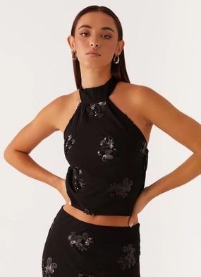 Cillian Sequin Halter Top - Black Daily Flexible