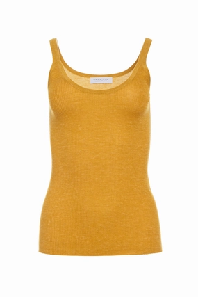 Soft Piece Cozy Design Cinxia Knit Tank Top in Golden Birch Cashmere Silk with Hemp