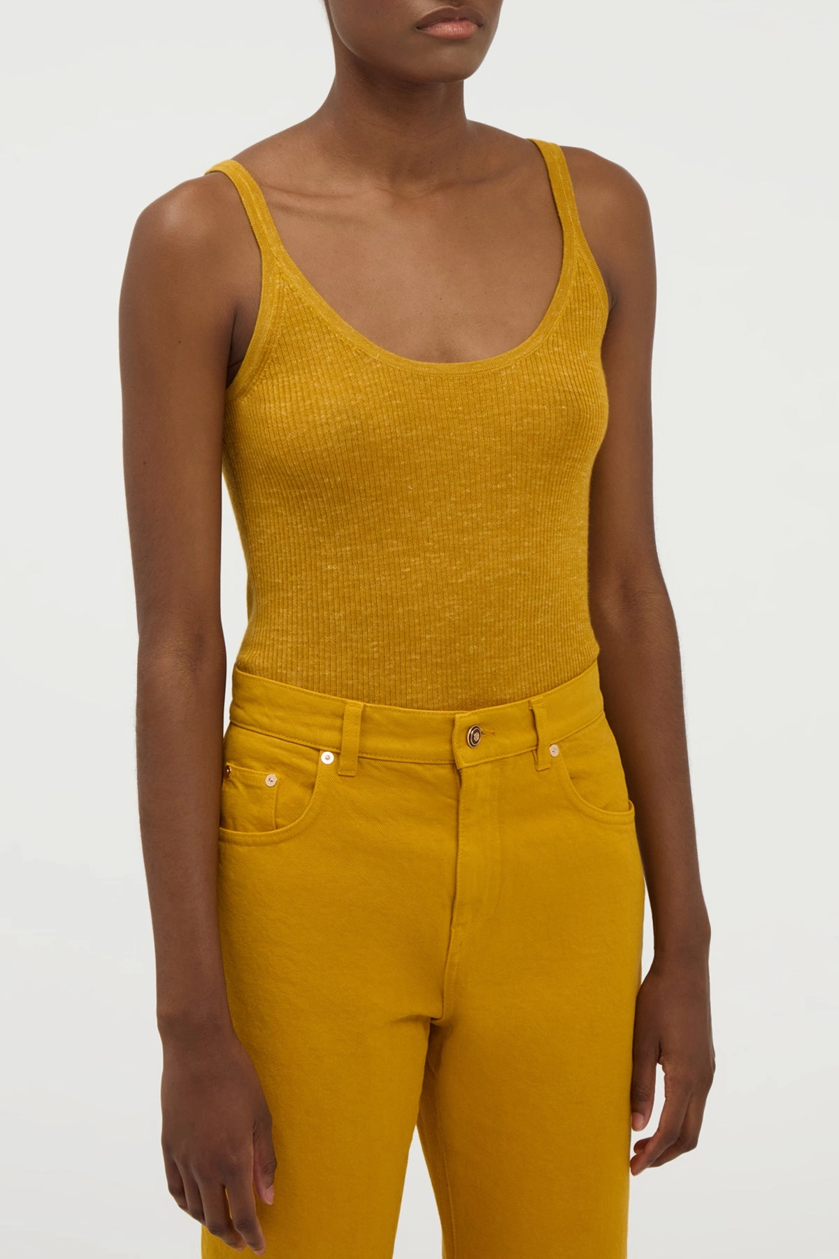Gentle Fit UVProtective Layer Cinxia Knit Tank Top in Golden Birch Cashmere Silk with Hemp
