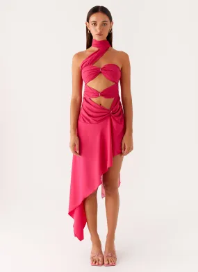Climate-Adaptive Circa Scarf Midi Dress - Hot Pink