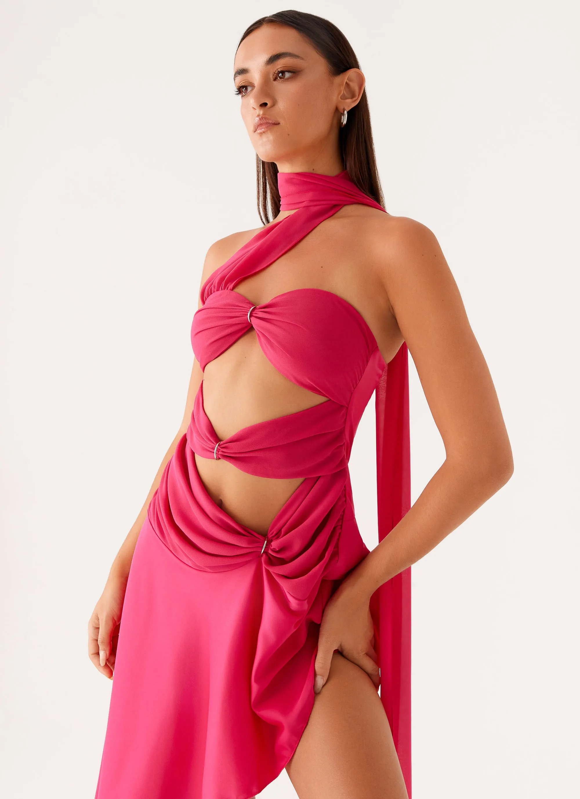 Circa Scarf Midi Dress - Hot Pink Matte-Lining