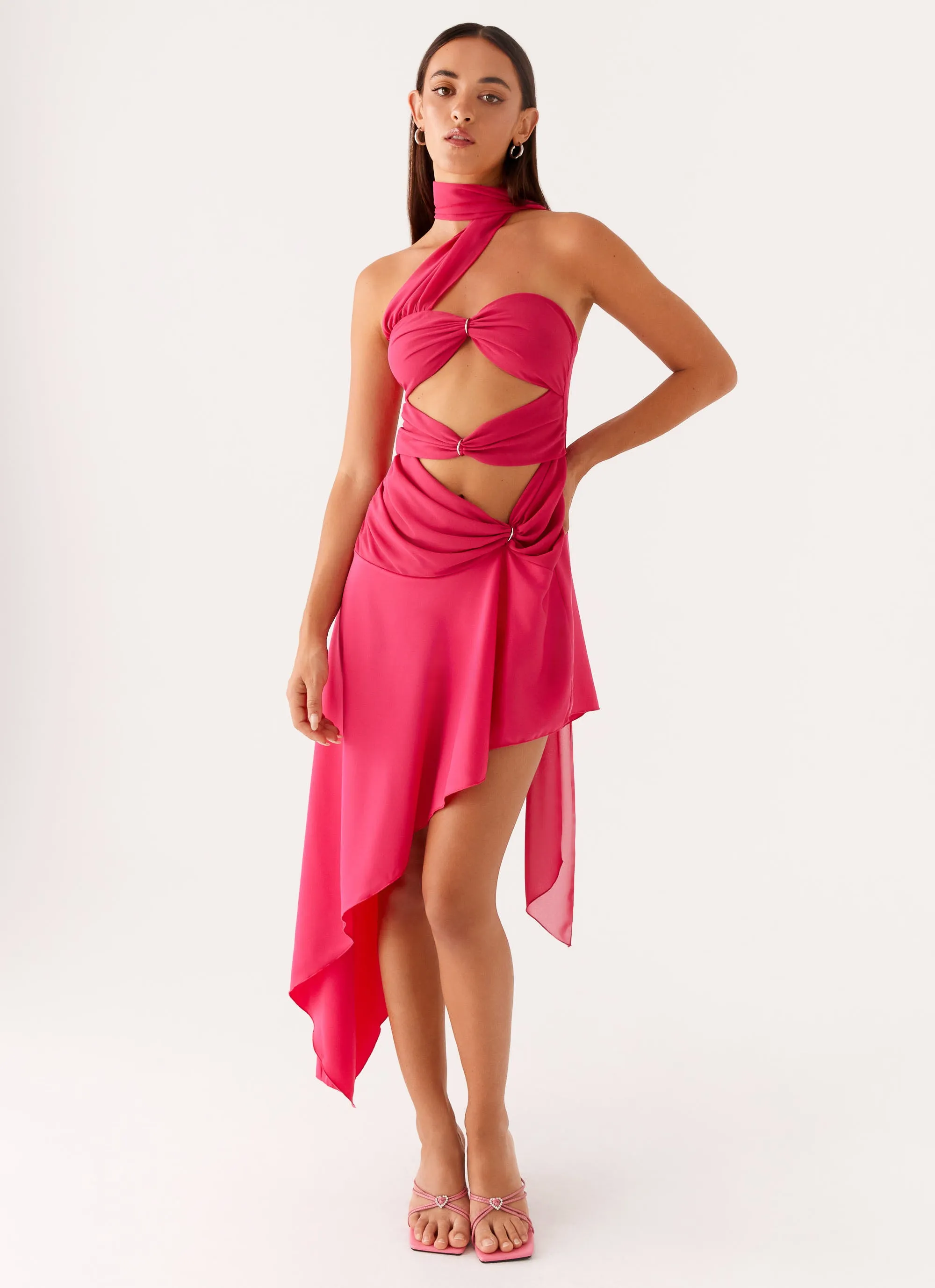 Circa Scarf Midi Dress - Hot Pink Trendy Fit