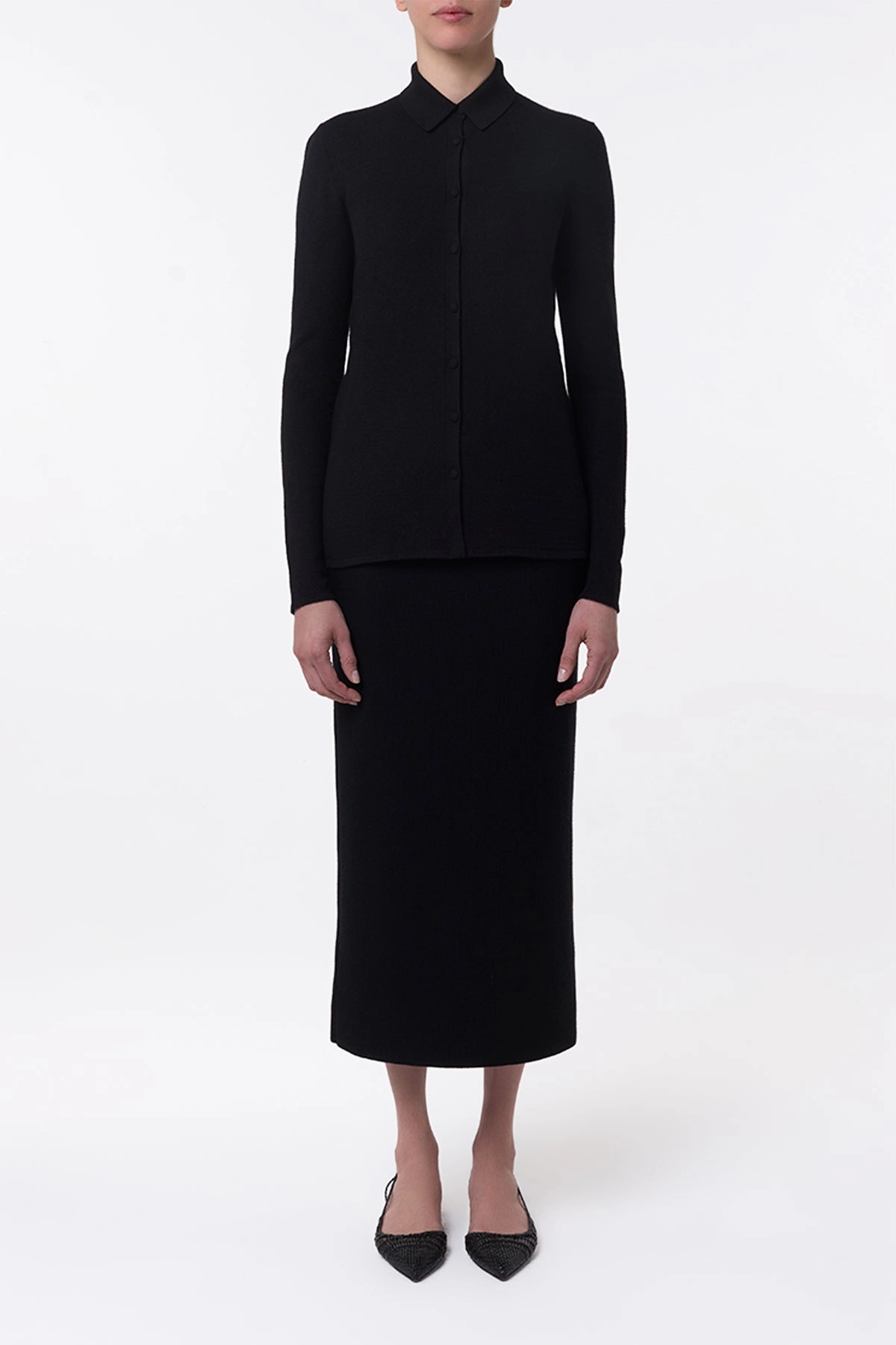 Circe Knit Maxi Skirt in Black Merino Wool Cashmere Non Chafing Fabric