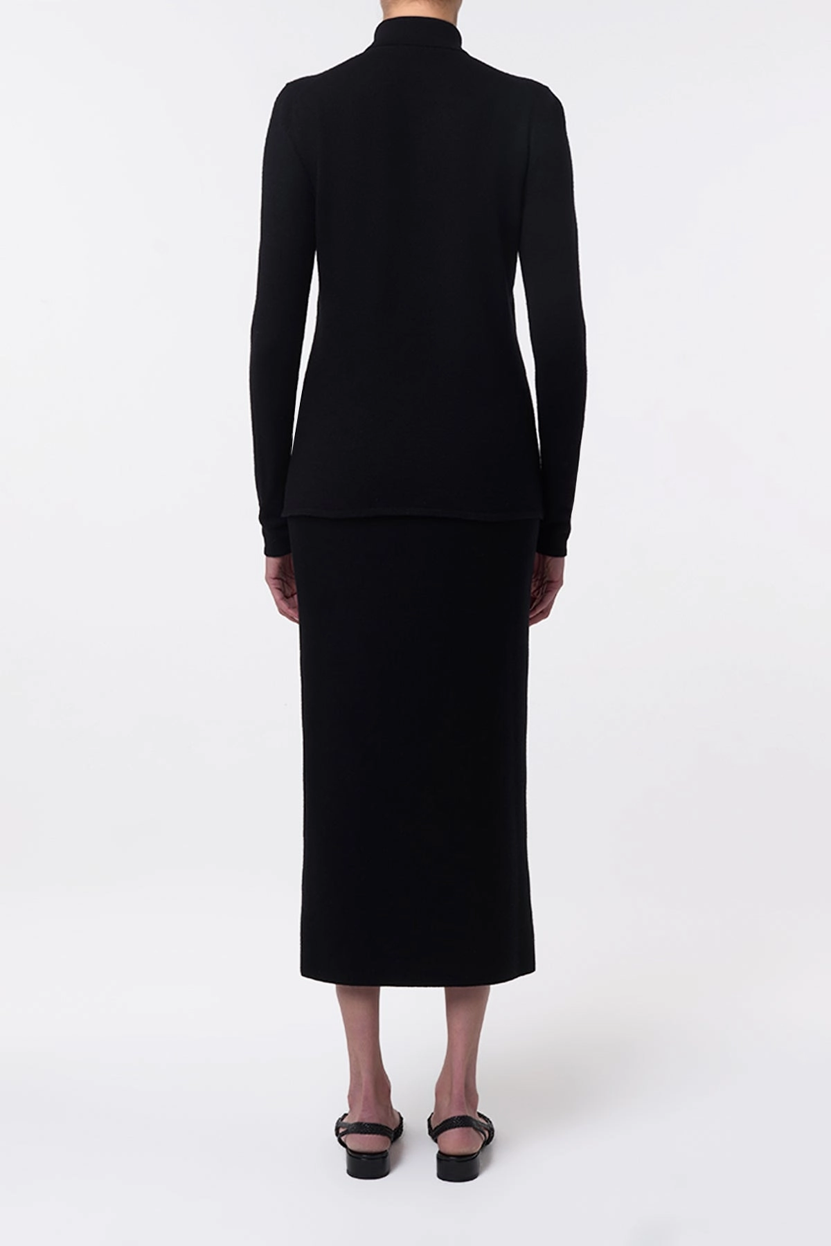 Circe Knit Maxi Skirt in Black Merino Wool Cashmere NonIrritating Stitching Relaxed Warmth