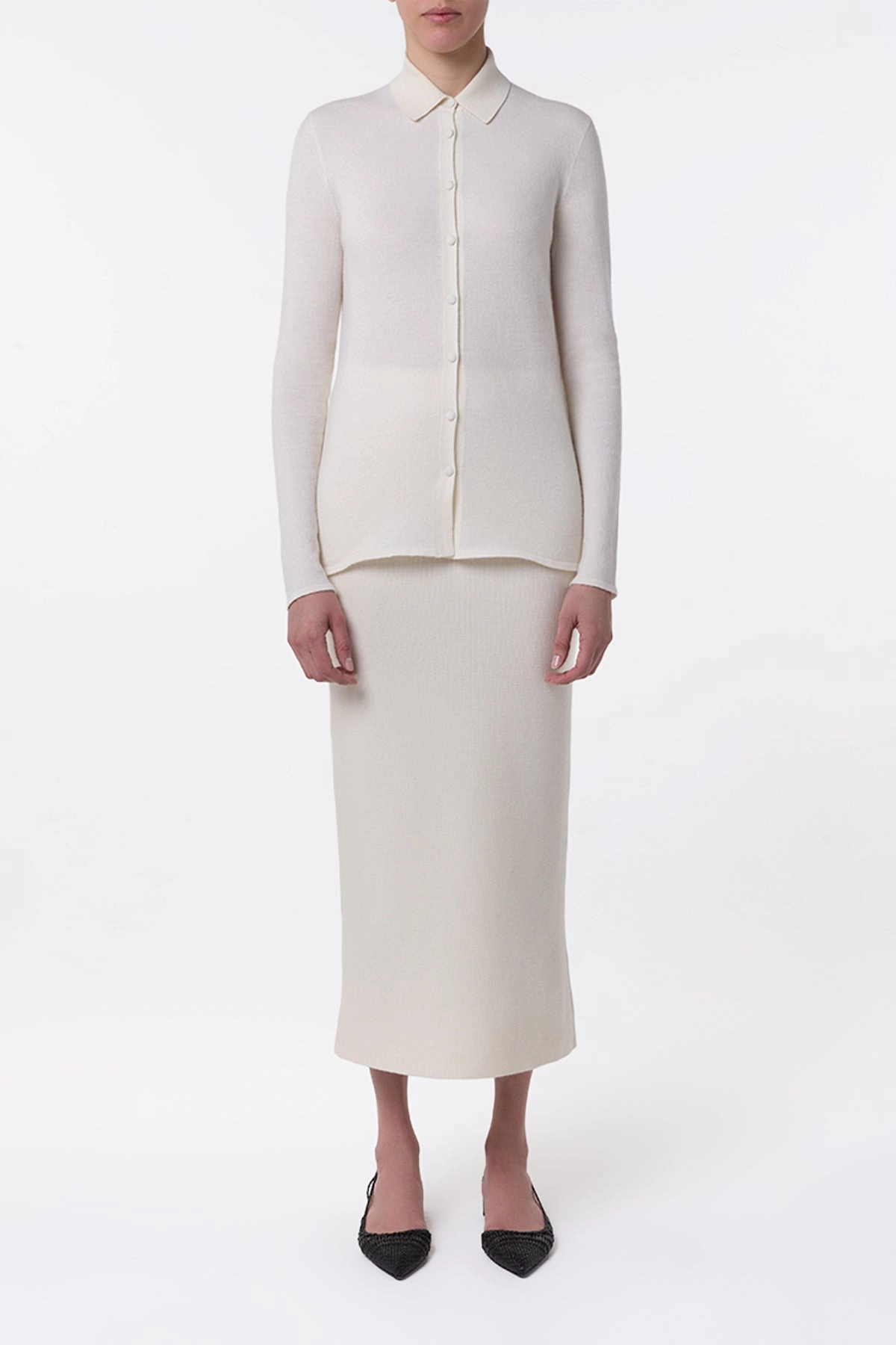 Circe Knit Maxi Skirt in Ivory Merino Wool Cashmere UVProtective Knit Density