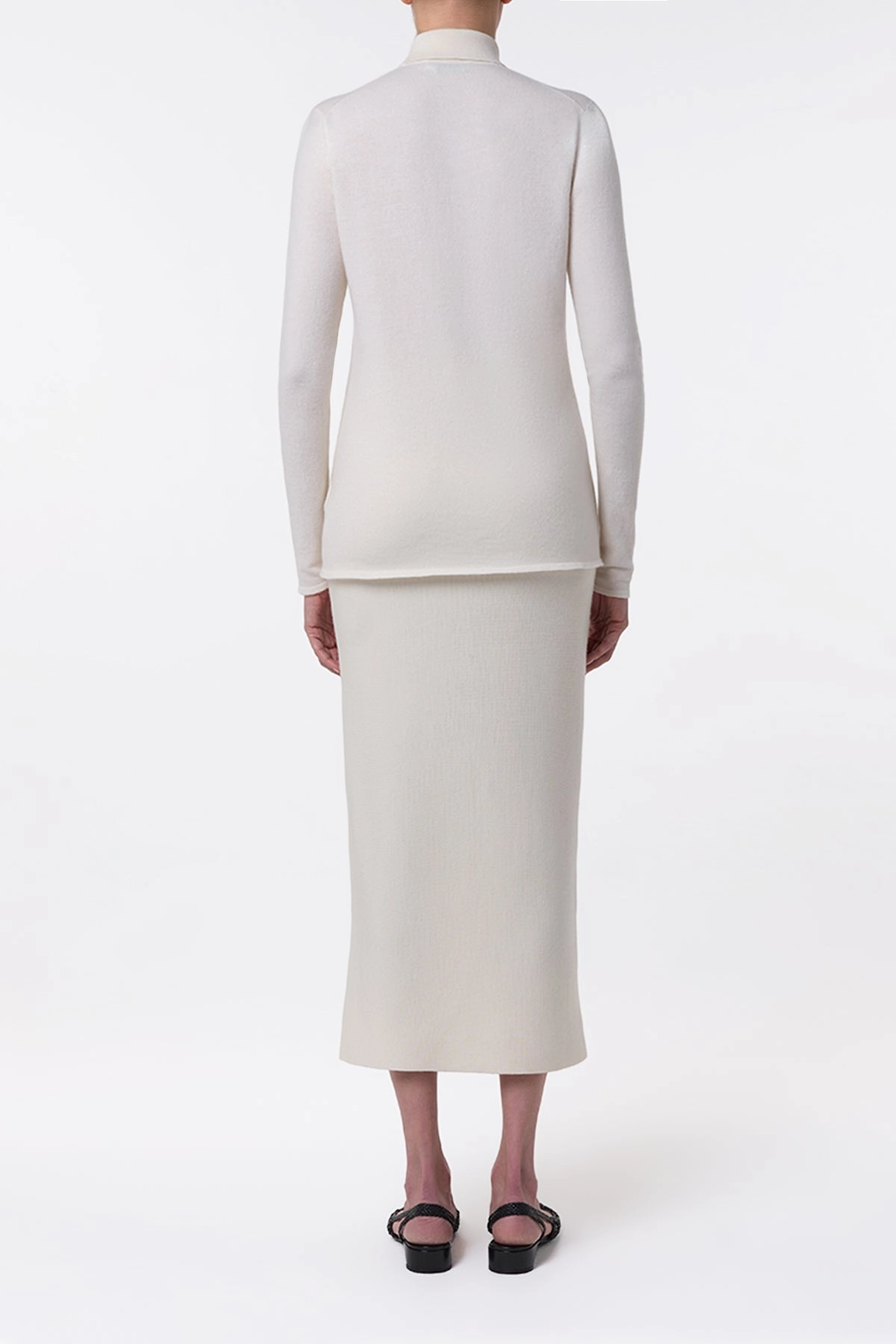 Circe Knit Maxi Skirt in Ivory Merino Wool Cashmere UVProtection Layer Thermoregulating Fabric